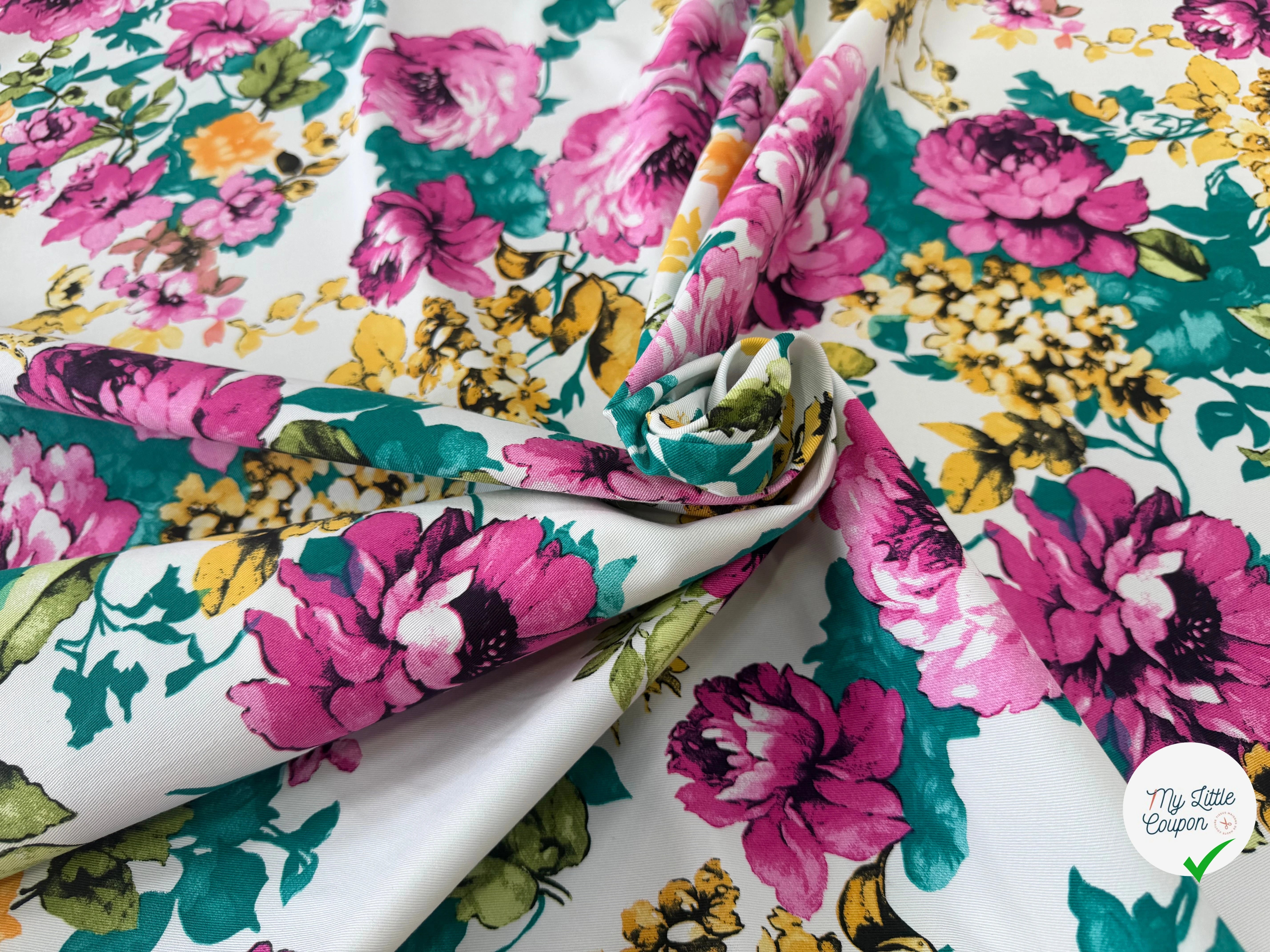 GABARDINE DE COTON STRETCH ROSIER BLANC - My Little Coupon