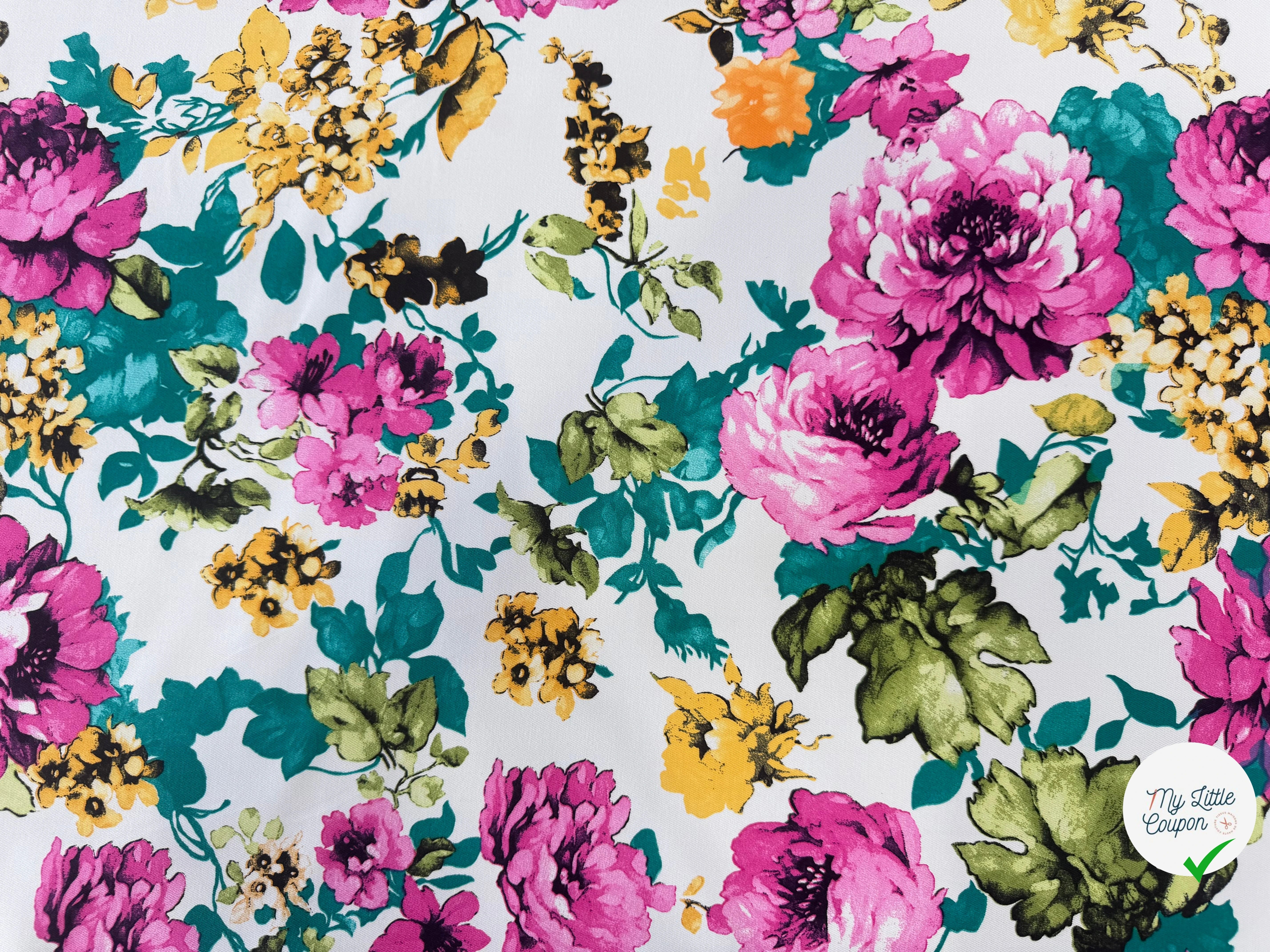 GABARDINE DE COTON STRETCH ROSIER BLANC - My Little Coupon