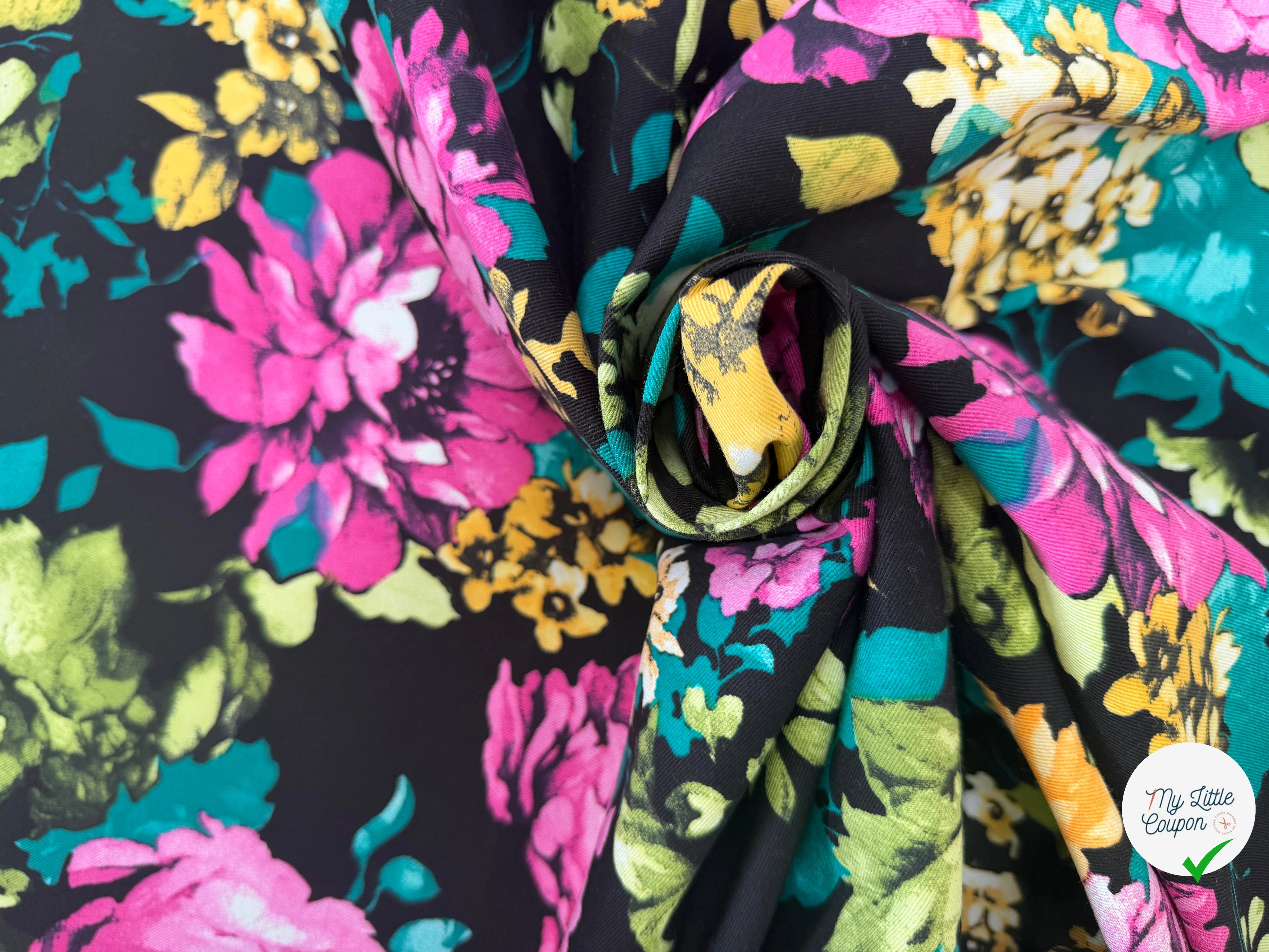 GABARDINE DE COTON STRETCH ROSIER NOIR - My Little Coupon