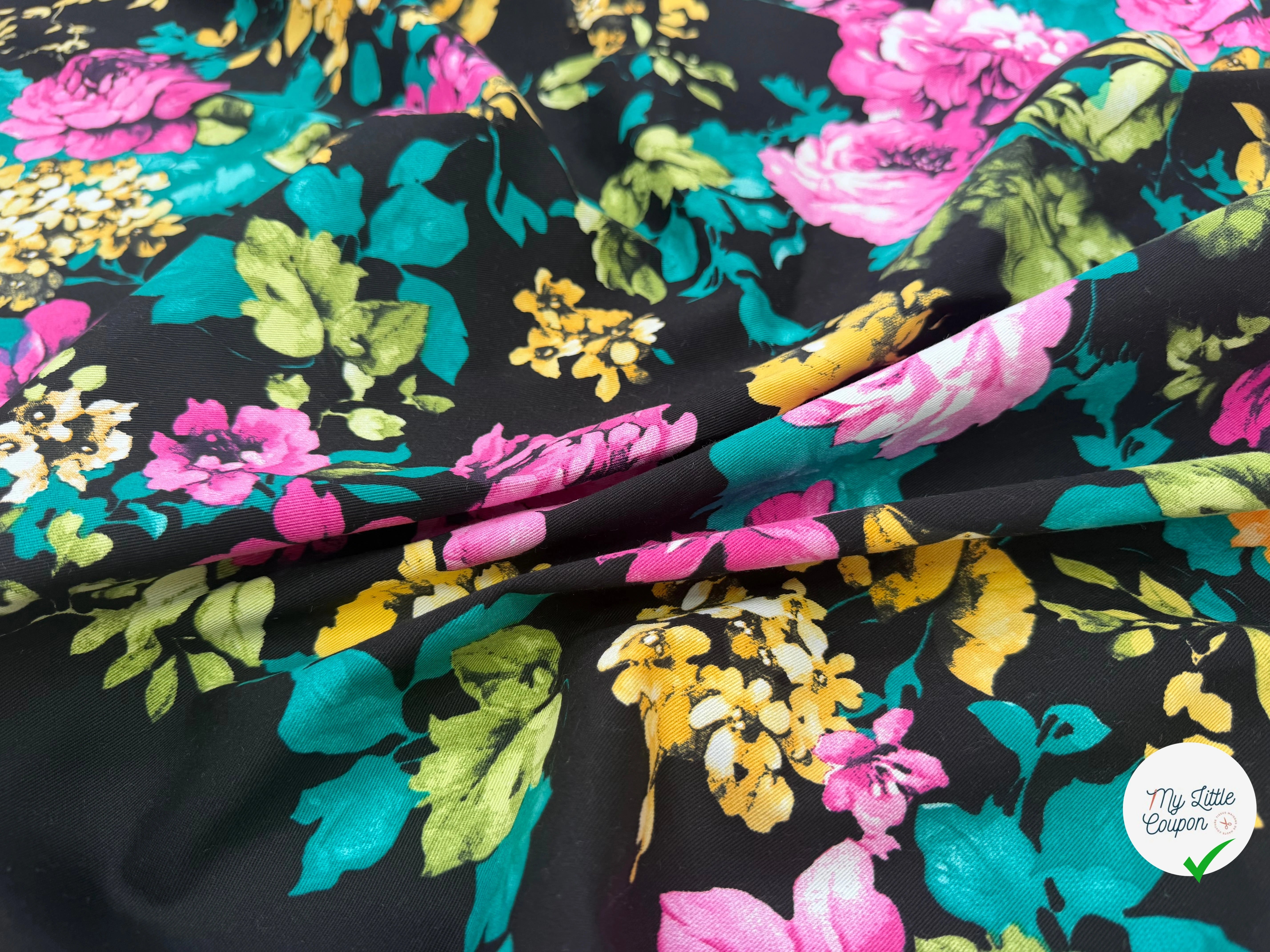 GABARDINE DE COTON STRETCH ROSIER NOIR - My Little Coupon