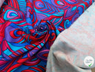 GABARDINE DE COTON STRIÉE MOTIF GROSSES FLEURS BLEU VIOLET&ROUGE 90CM - My Little Coupon