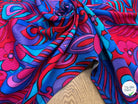 GABARDINE DE COTON STRIÉE MOTIF GROSSES FLEURS BLEU VIOLET&ROUGE 90CM - My Little Coupon