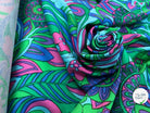 GABARDINE DE COTON STRIÉE MOTIF GROSSES FLEURS VERT BLEU ROSE 90CM - My Little Coupon