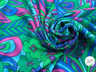 GABARDINE DE COTON STRIÉE MOTIF GROSSES FLEURS VERT BLEU ROSE 90CM - My Little Coupon