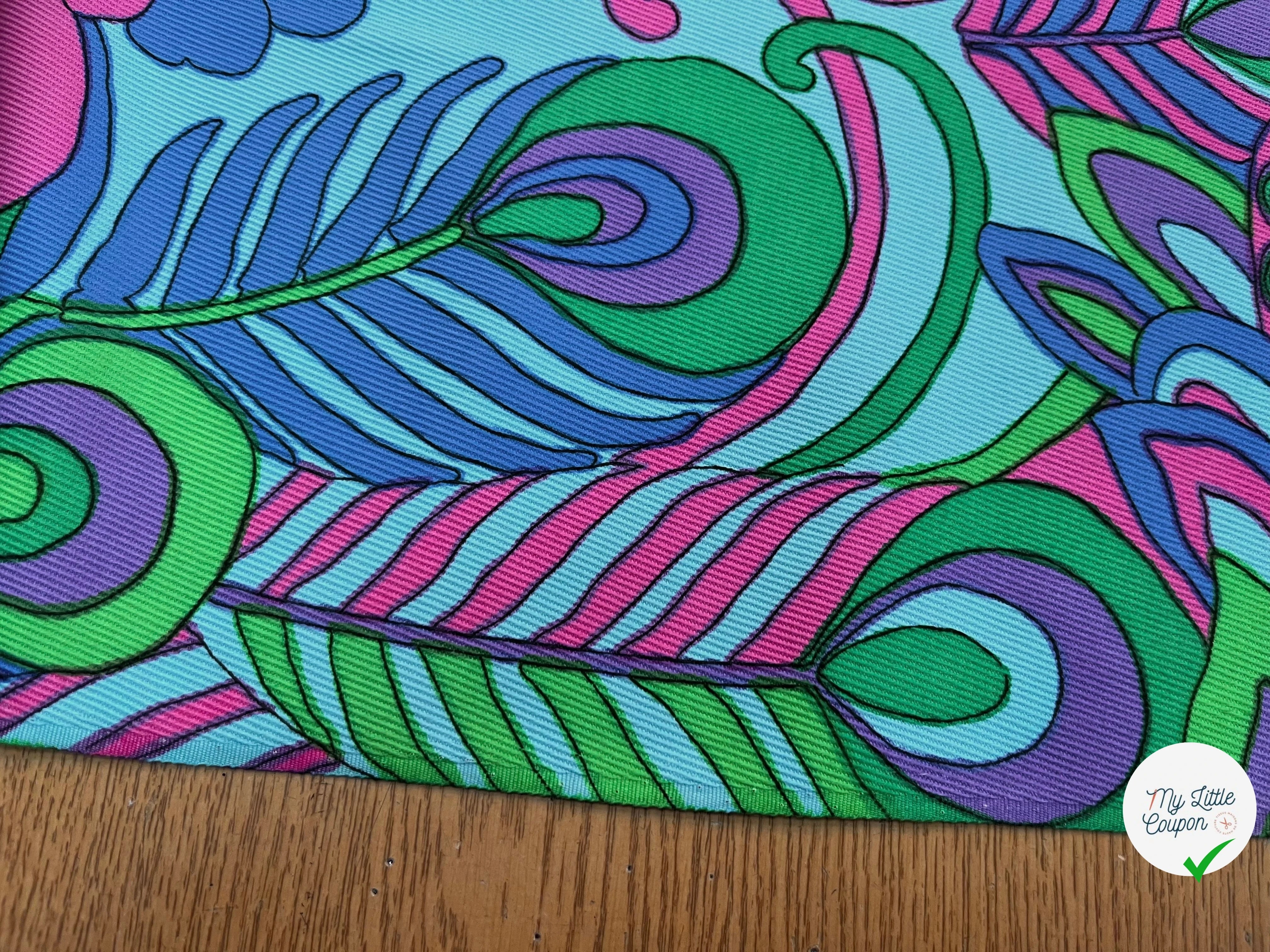 GABARDINE DE COTON STRIÉE MOTIF GROSSES FLEURS VERT BLEU ROSE 90CM - My Little Coupon