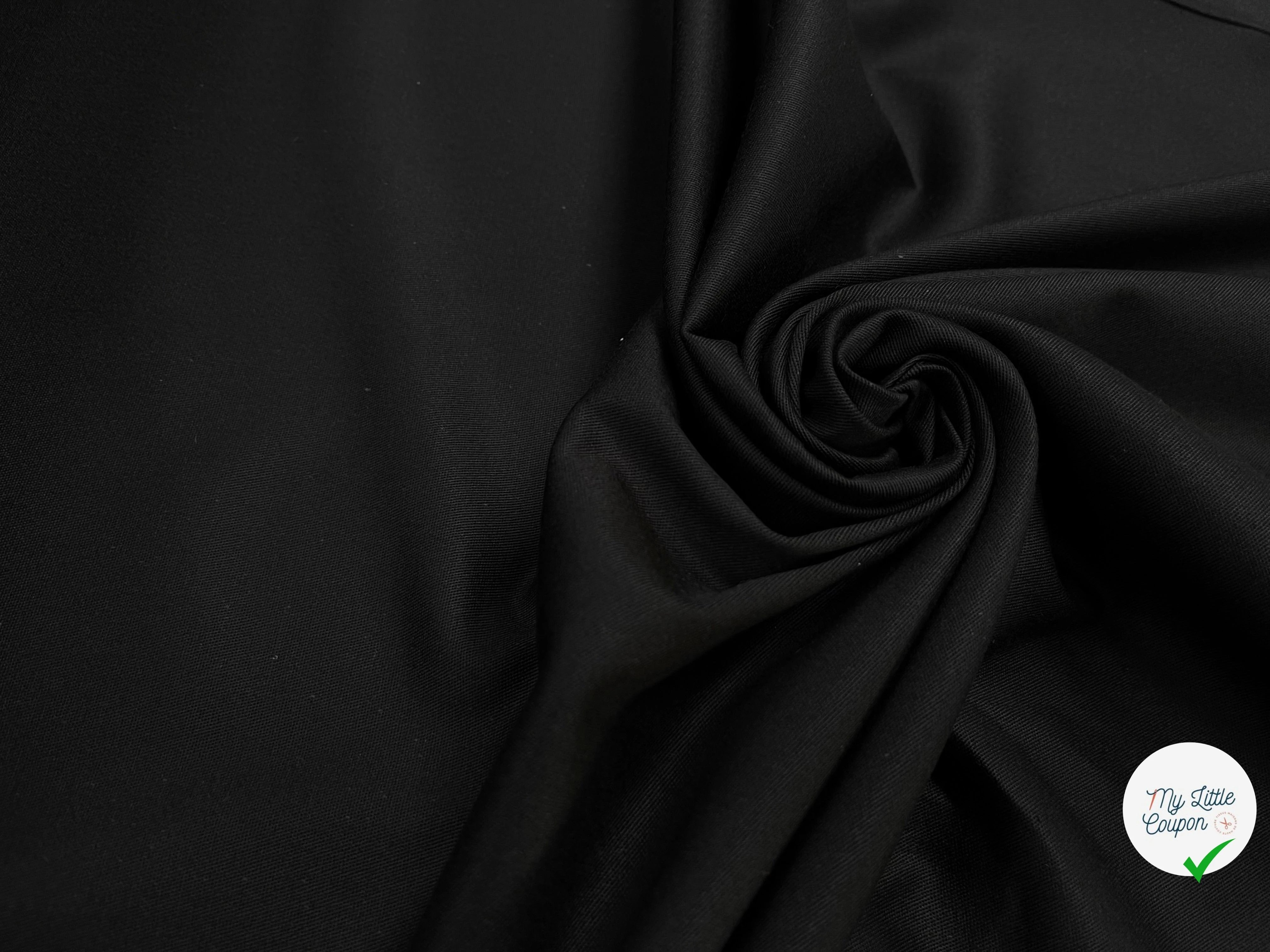 GABARDINE DE COTON UNI NOIR STRETCH - My Little Coupon