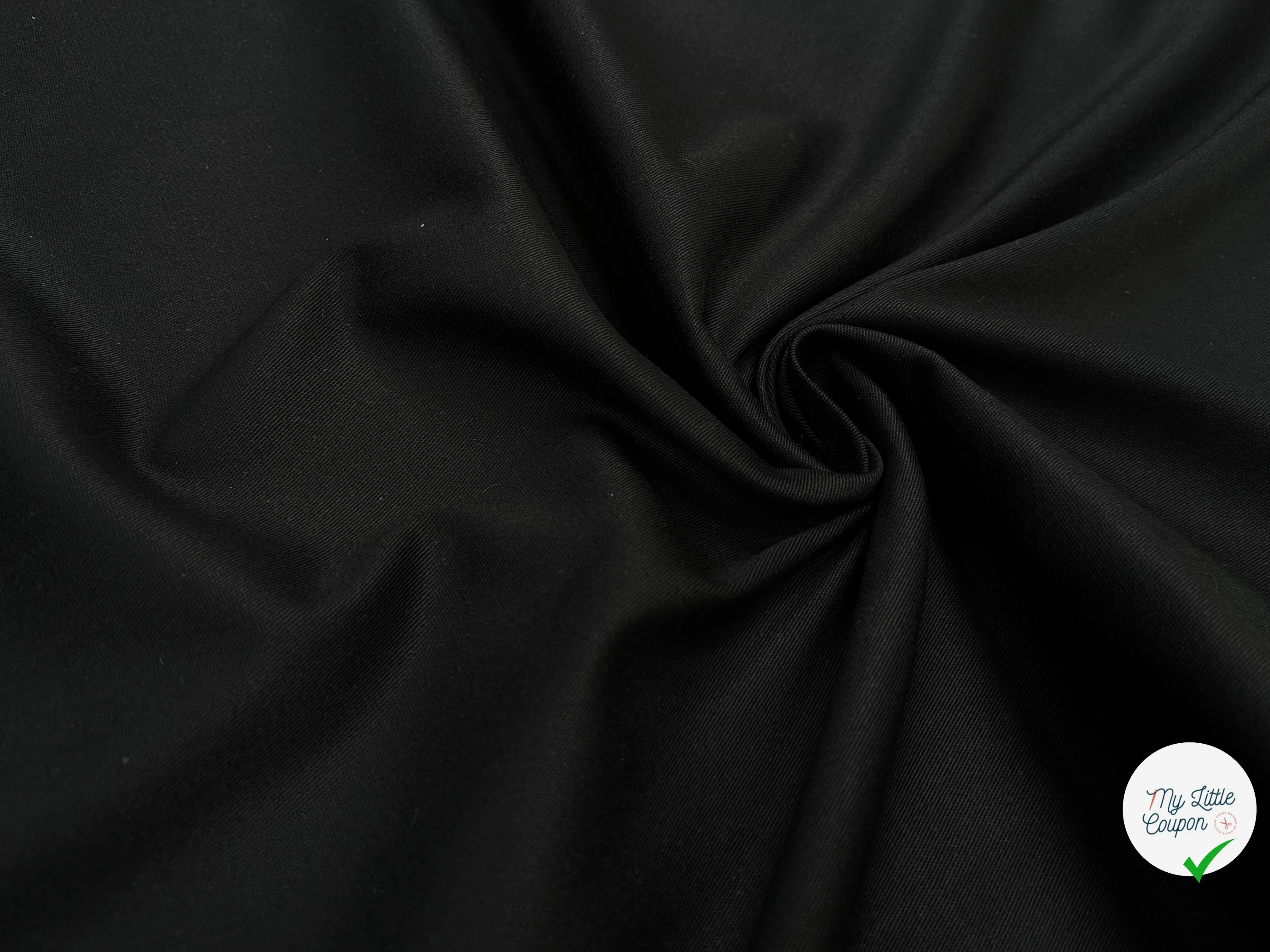GABARDINE DE COTON UNI NOIR STRETCH - My Little Coupon