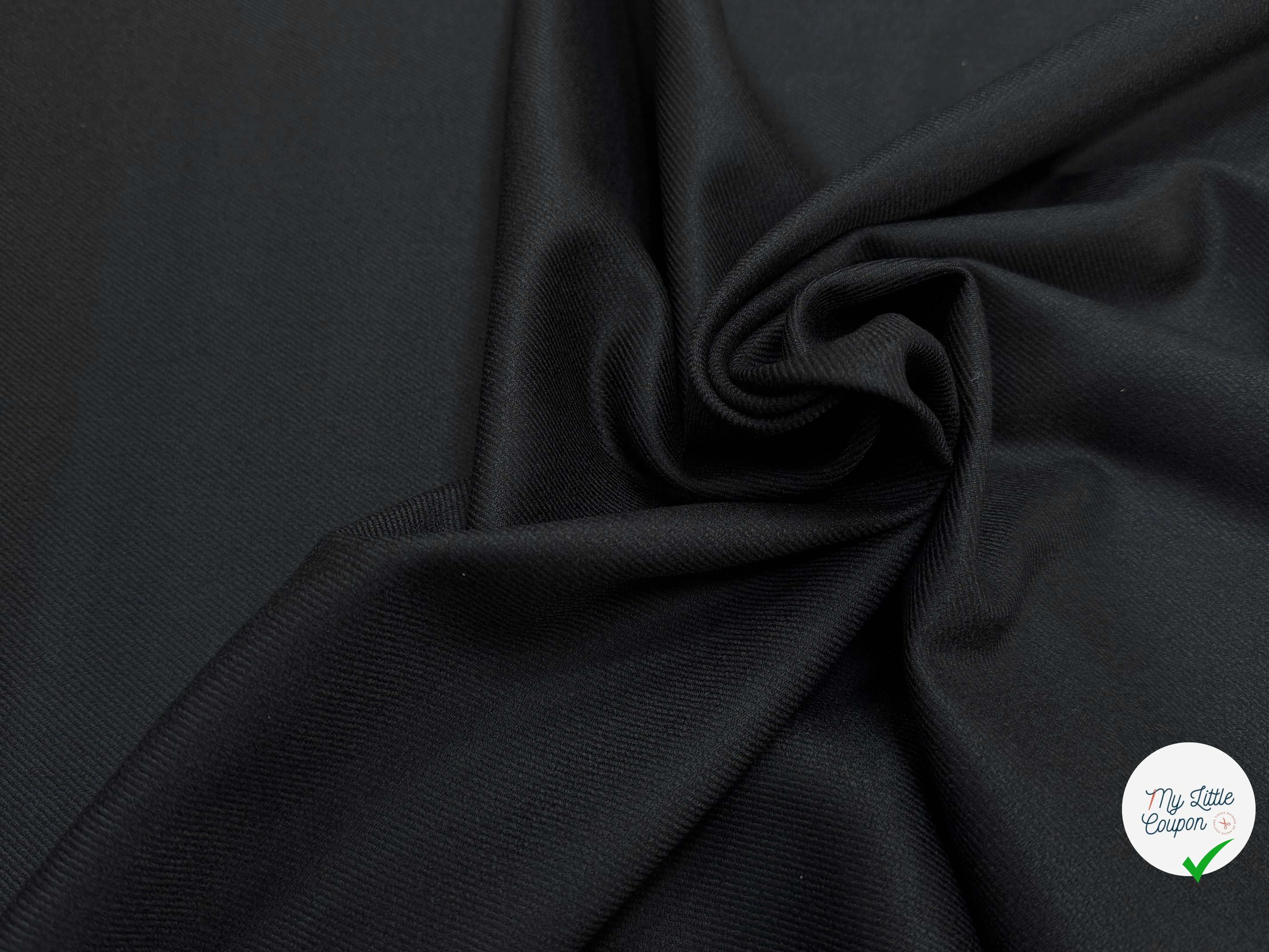 GABARDINE DE LAINE STRETCH ÉFFET LÉGÈREMENT SATINÉ NOIR - My Little Coupon