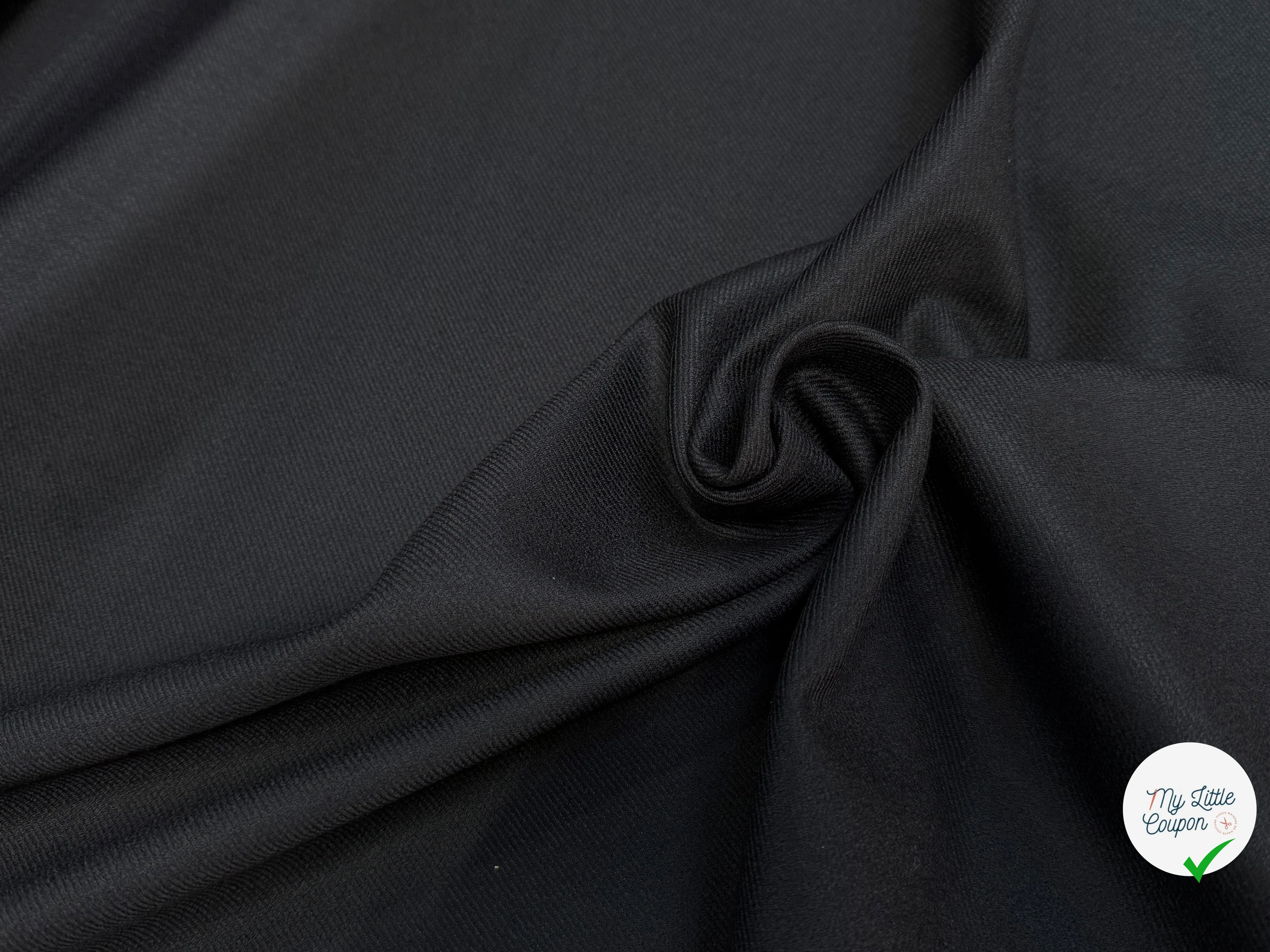 GABARDINE DE LAINE STRETCH ÉFFET LÉGÈREMENT SATINÉ NOIR - My Little Coupon