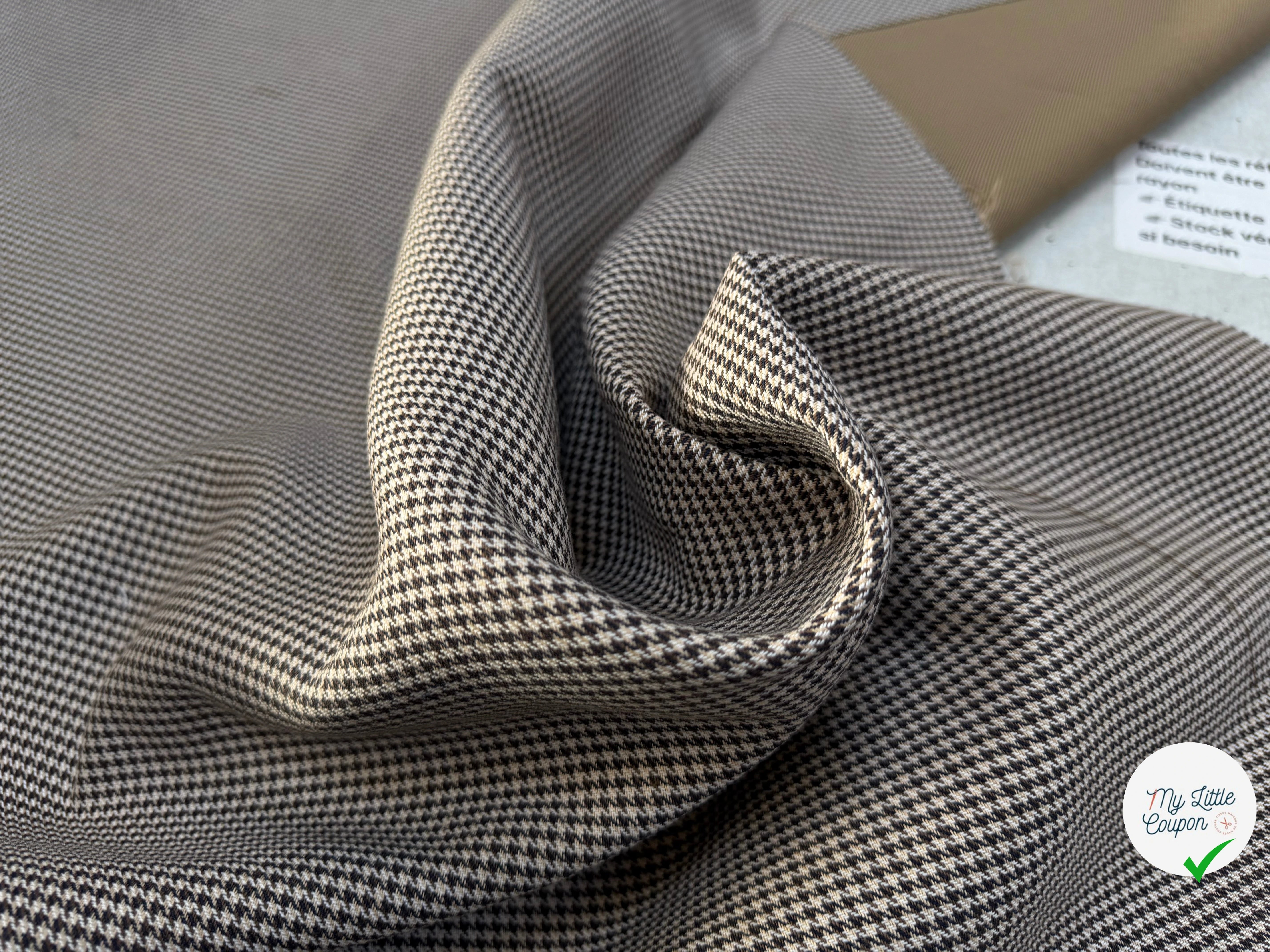 GABARDINE DOUBLE FACE MOTIF PIED DE POULE FACE SERGÉE - My Little Coupon