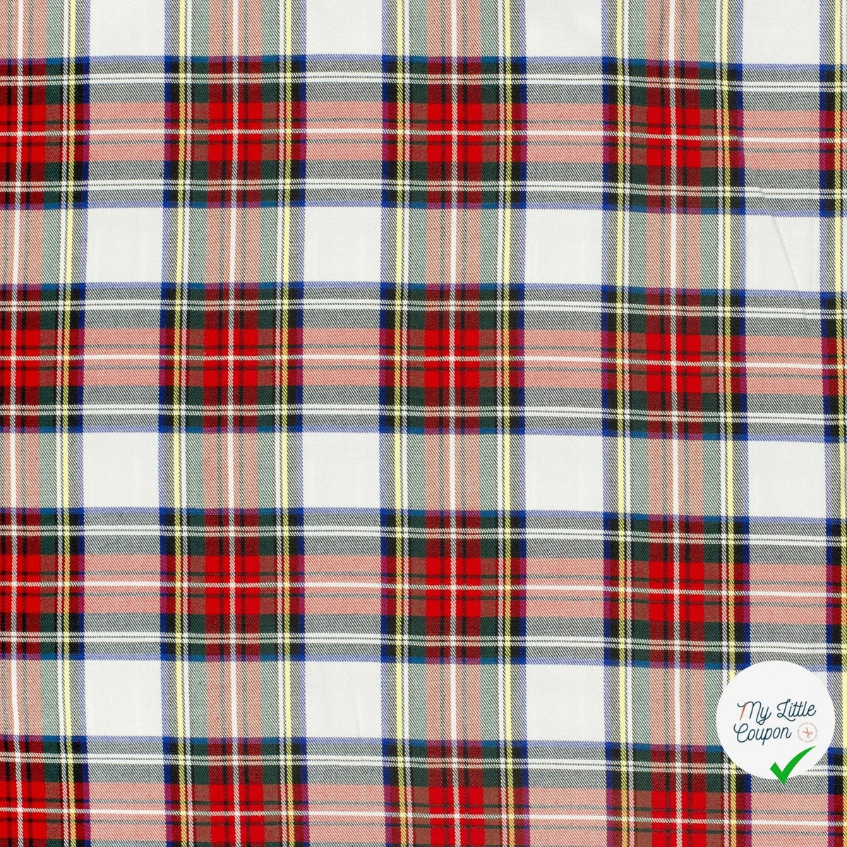 GABARDINE ÉCOSSAISE TARTAN STRETCH BLANC - My Little Coupon