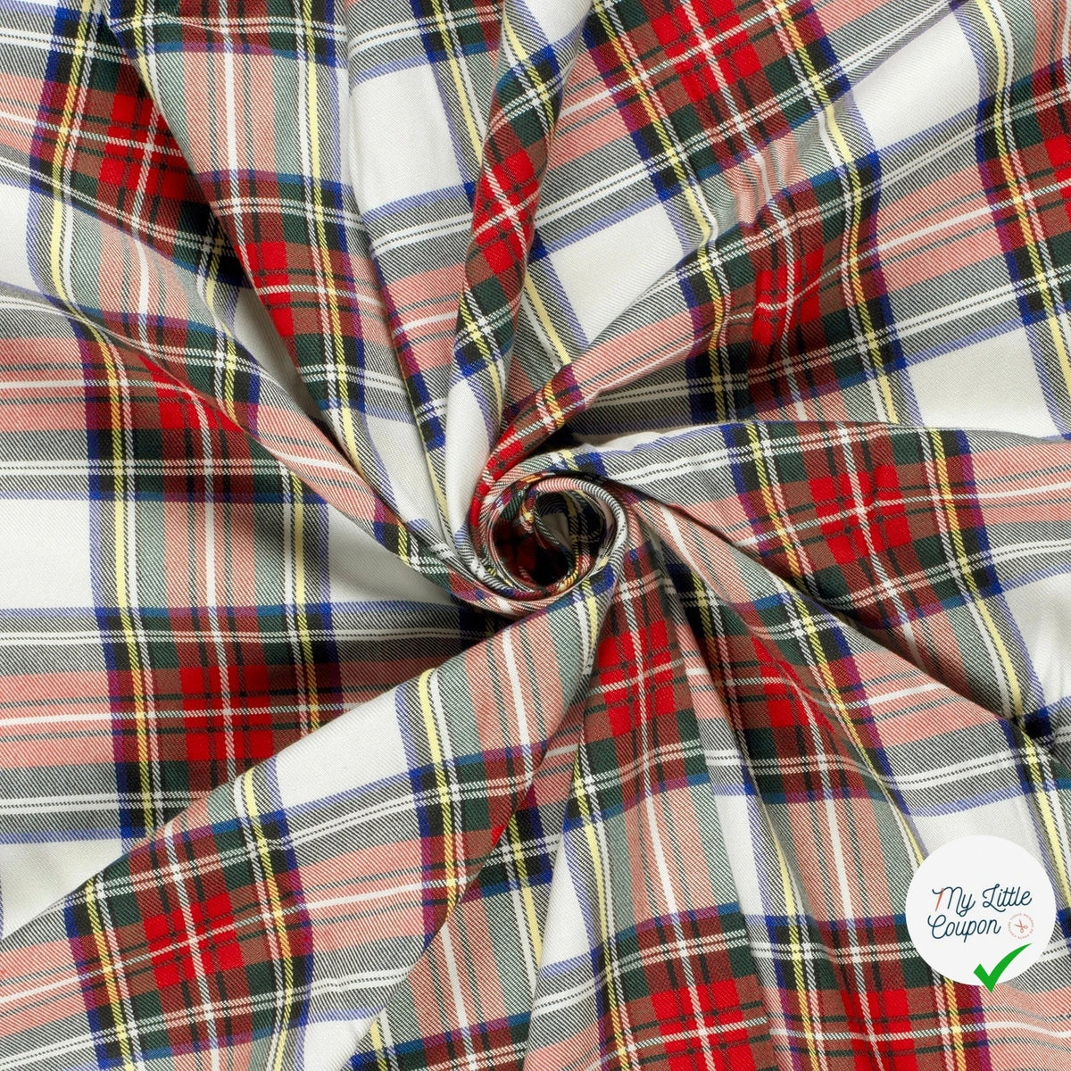 GABARDINE ÉCOSSAISE TARTAN STRETCH BLANC - My Little Coupon