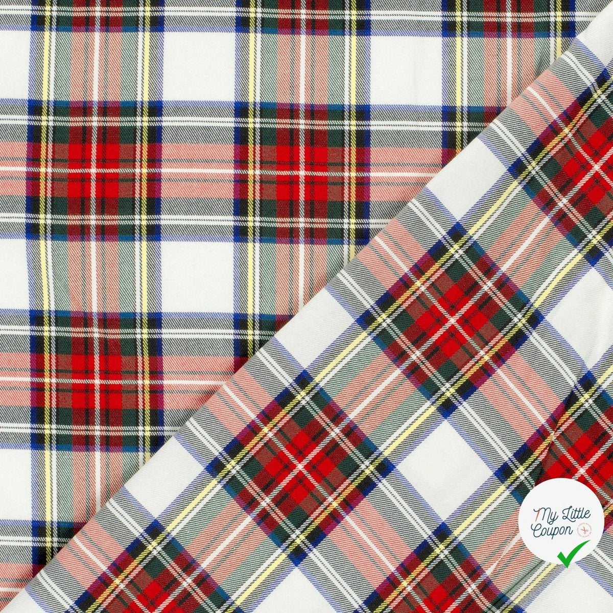 GABARDINE ÉCOSSAISE TARTAN STRETCH BLANC - My Little Coupon