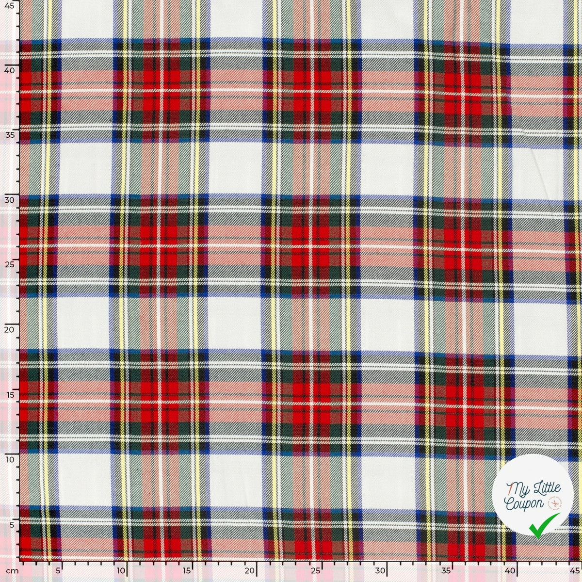 GABARDINE ÉCOSSAISE TARTAN STRETCH BLANC - My Little Coupon