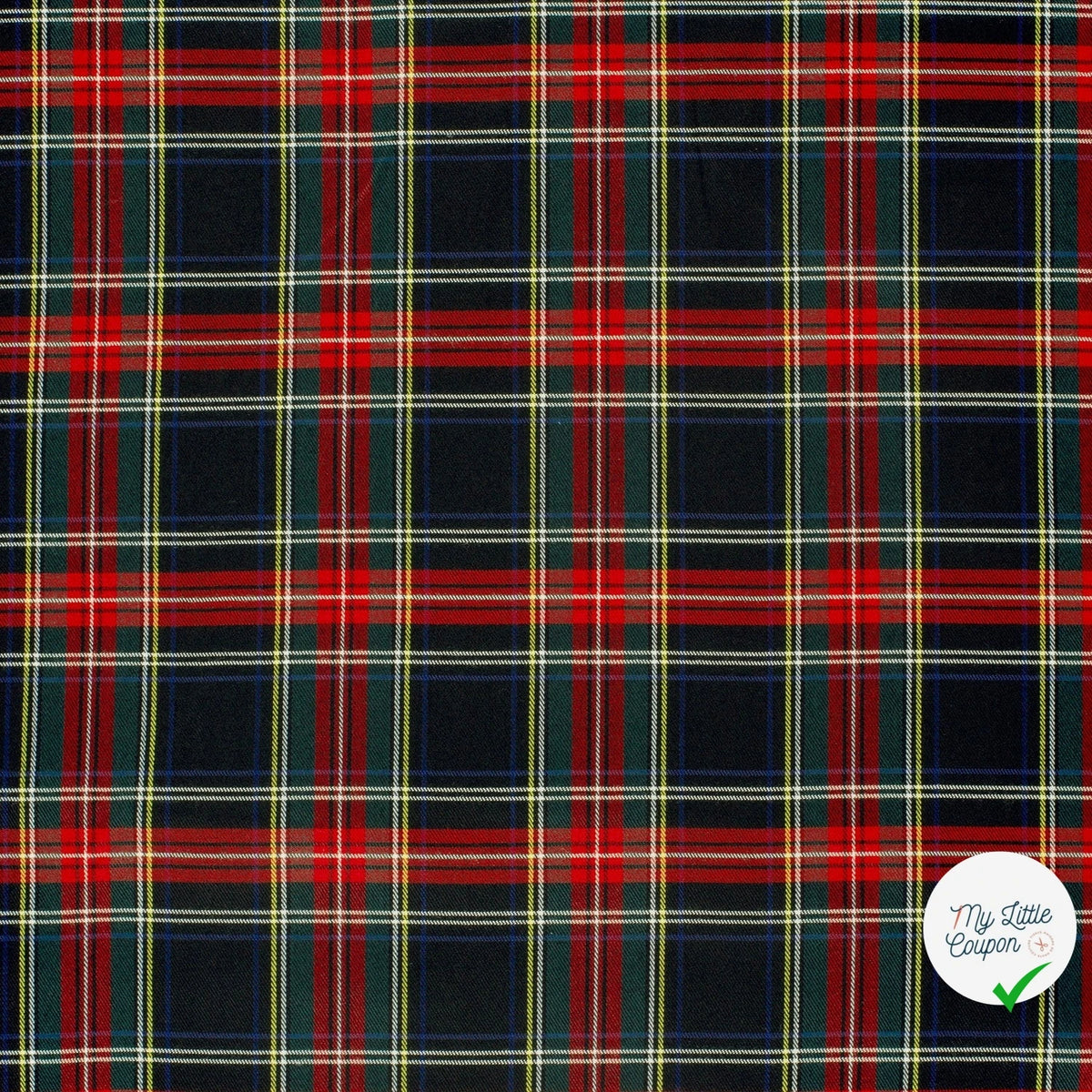 GABARDINE ÉCOSSAISE TARTAN STRETCH NOIR - My Little Coupon
