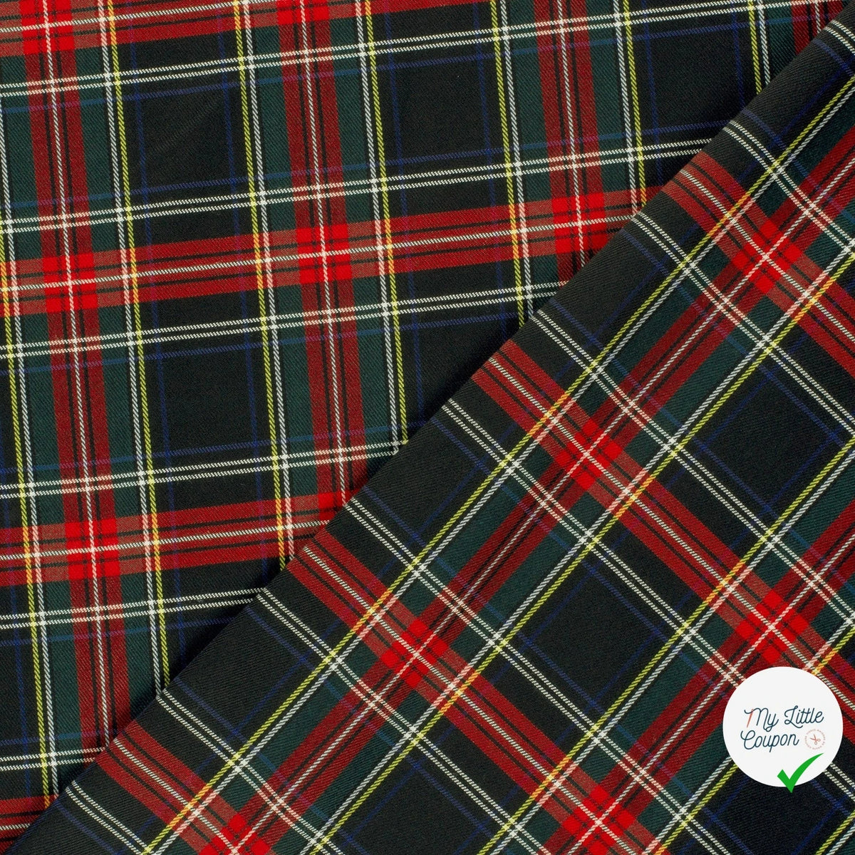 GABARDINE ÉCOSSAISE TARTAN STRETCH NOIR - My Little Coupon