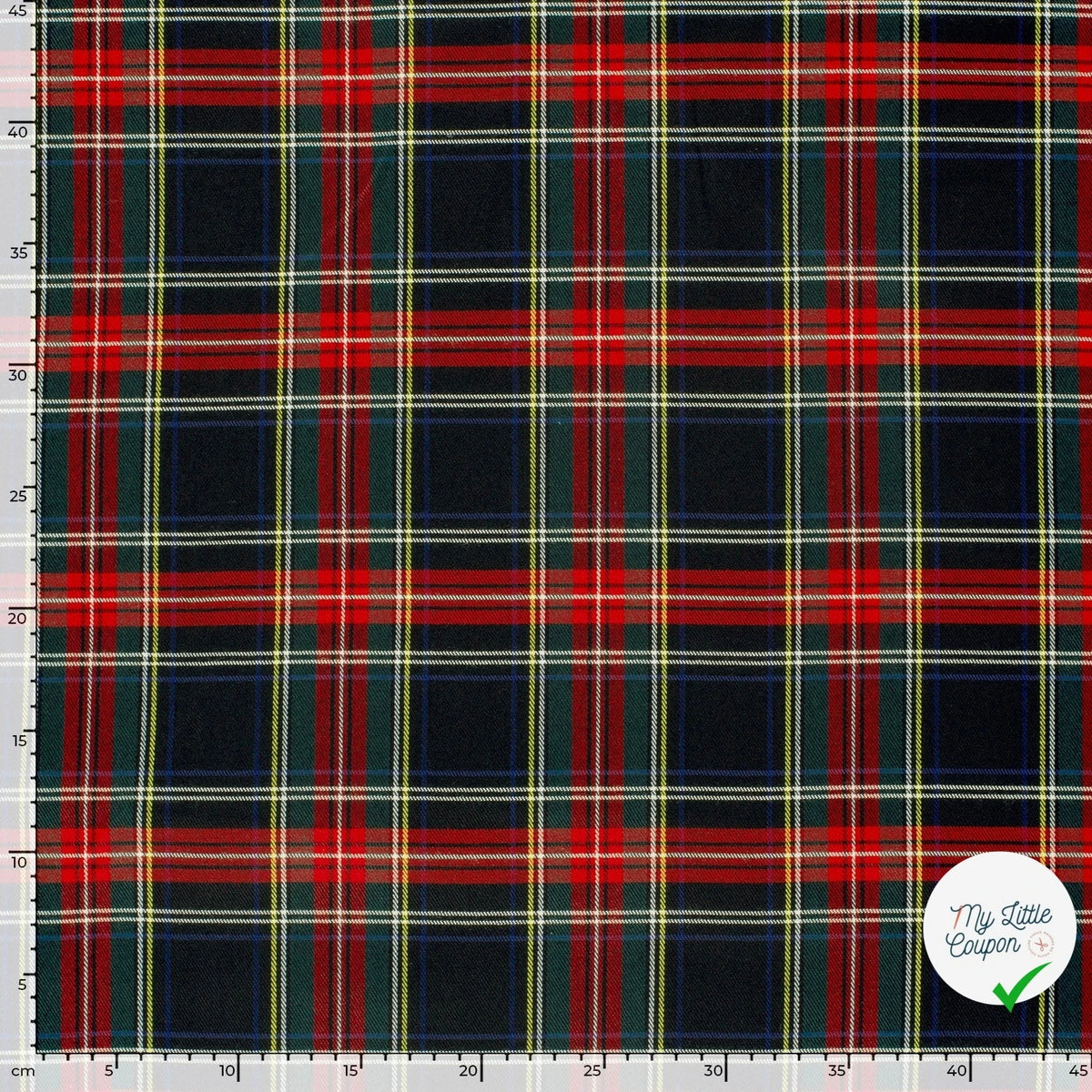 GABARDINE ÉCOSSAISE TARTAN STRETCH NOIR - My Little Coupon