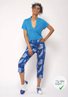 GABARDINE FINE DE COTON STRETCH IMPRIMÉ ABSTRAIT GÉOMÉTRIQUE BLEU - My Little Coupon