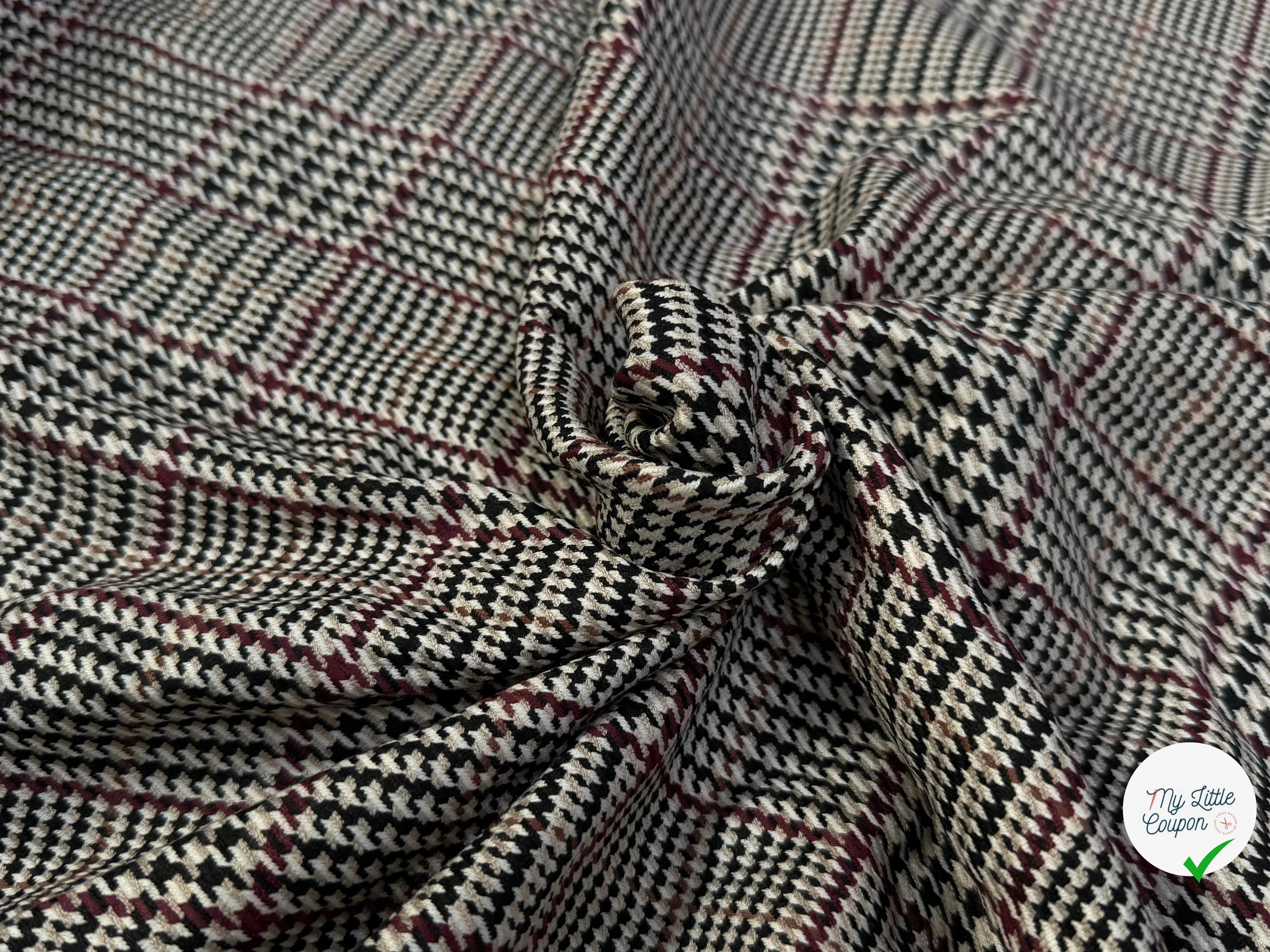 GABARDINE GIULIA POLYVISCOSE PRINCE DE GALLES BEIGE BORDEAUX NOIR - My Little Coupon