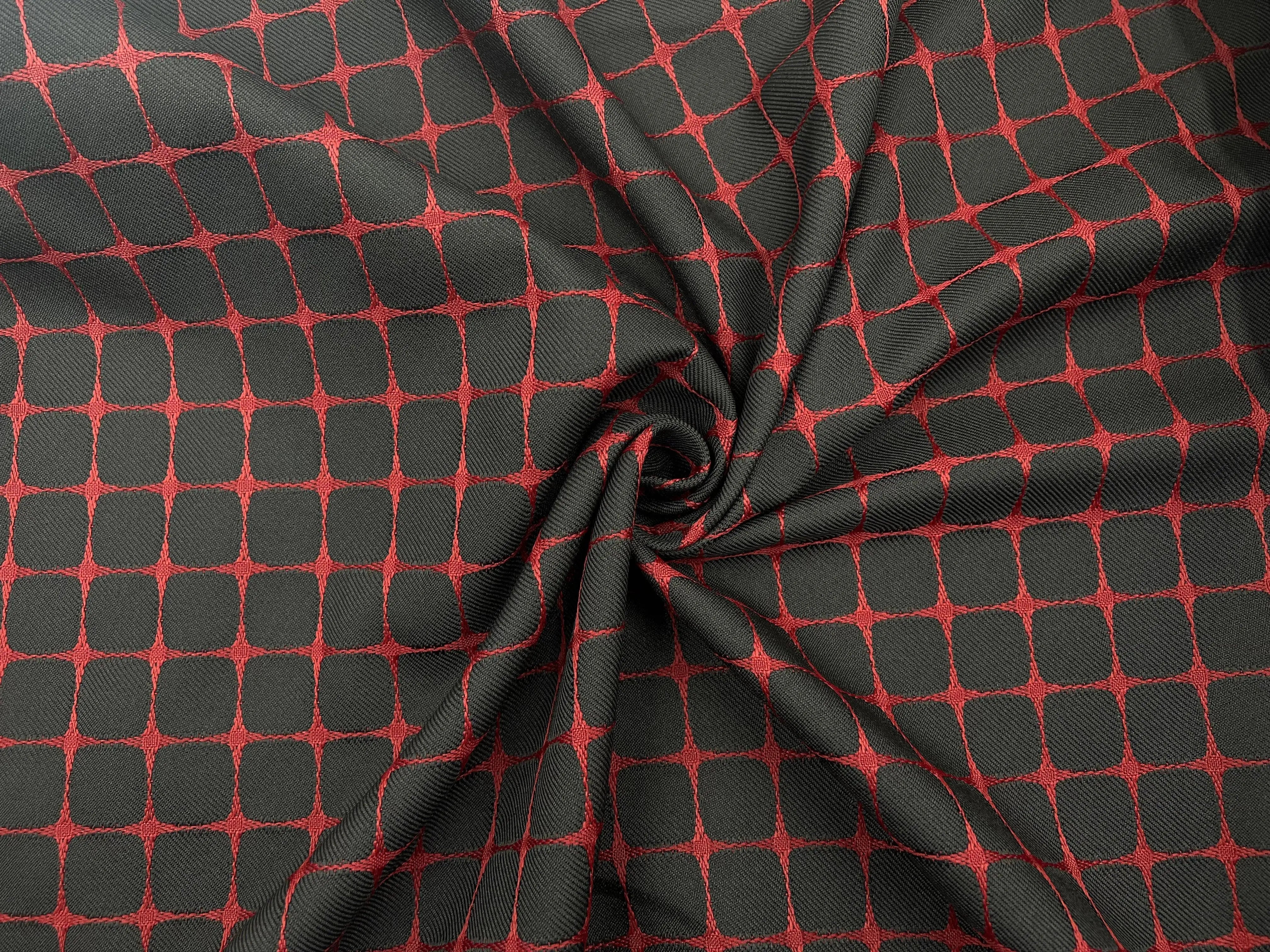 GABARDINE NOIRE CARREAUX ROUGE TISSÉS - My Little Coupon - tissu - coudre