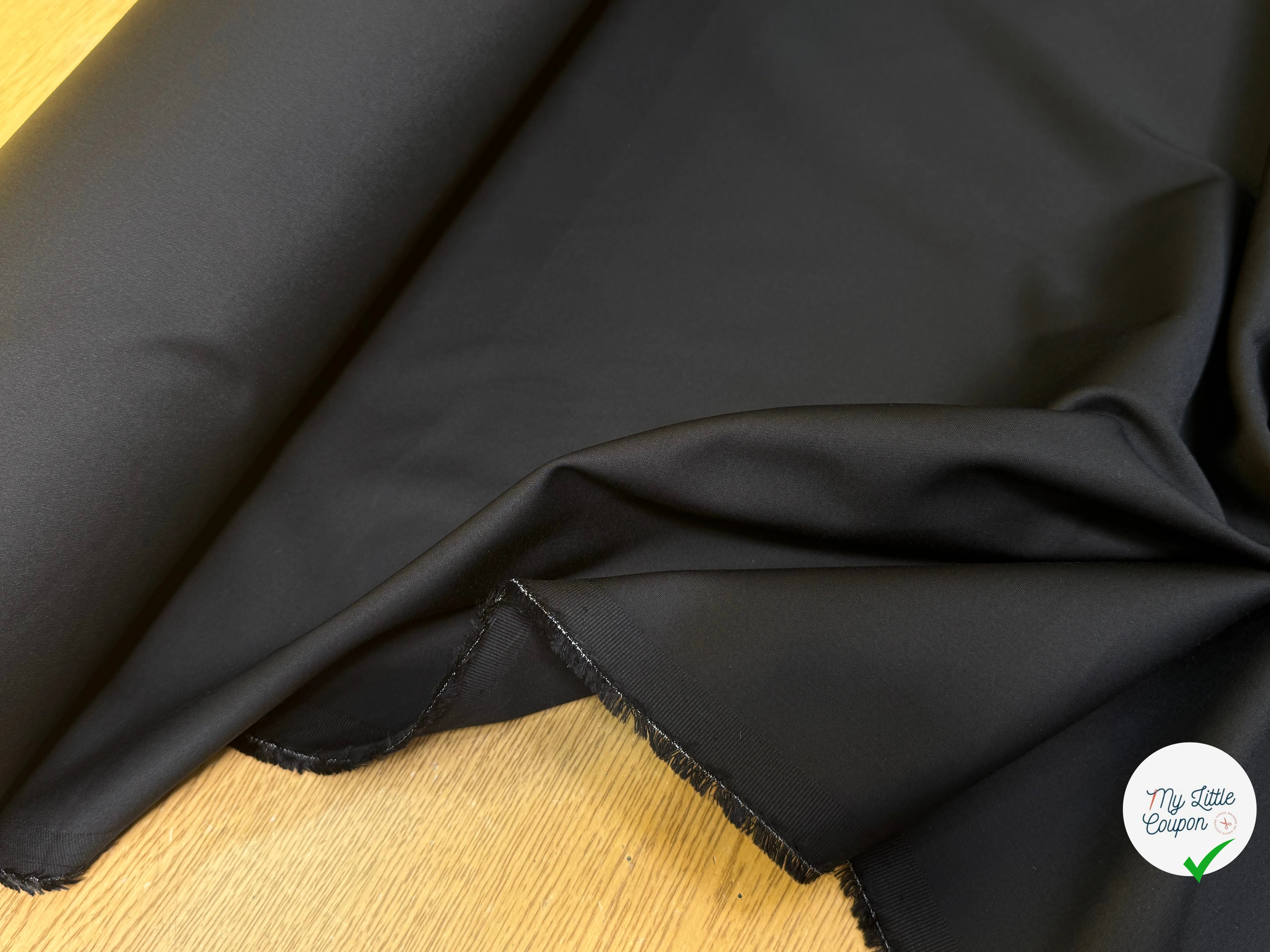 GABARDINE POLYCOTON SATINÉE TOUCHER SOYEUX STRETCH NOIR 48% COTON - My Little Coupon