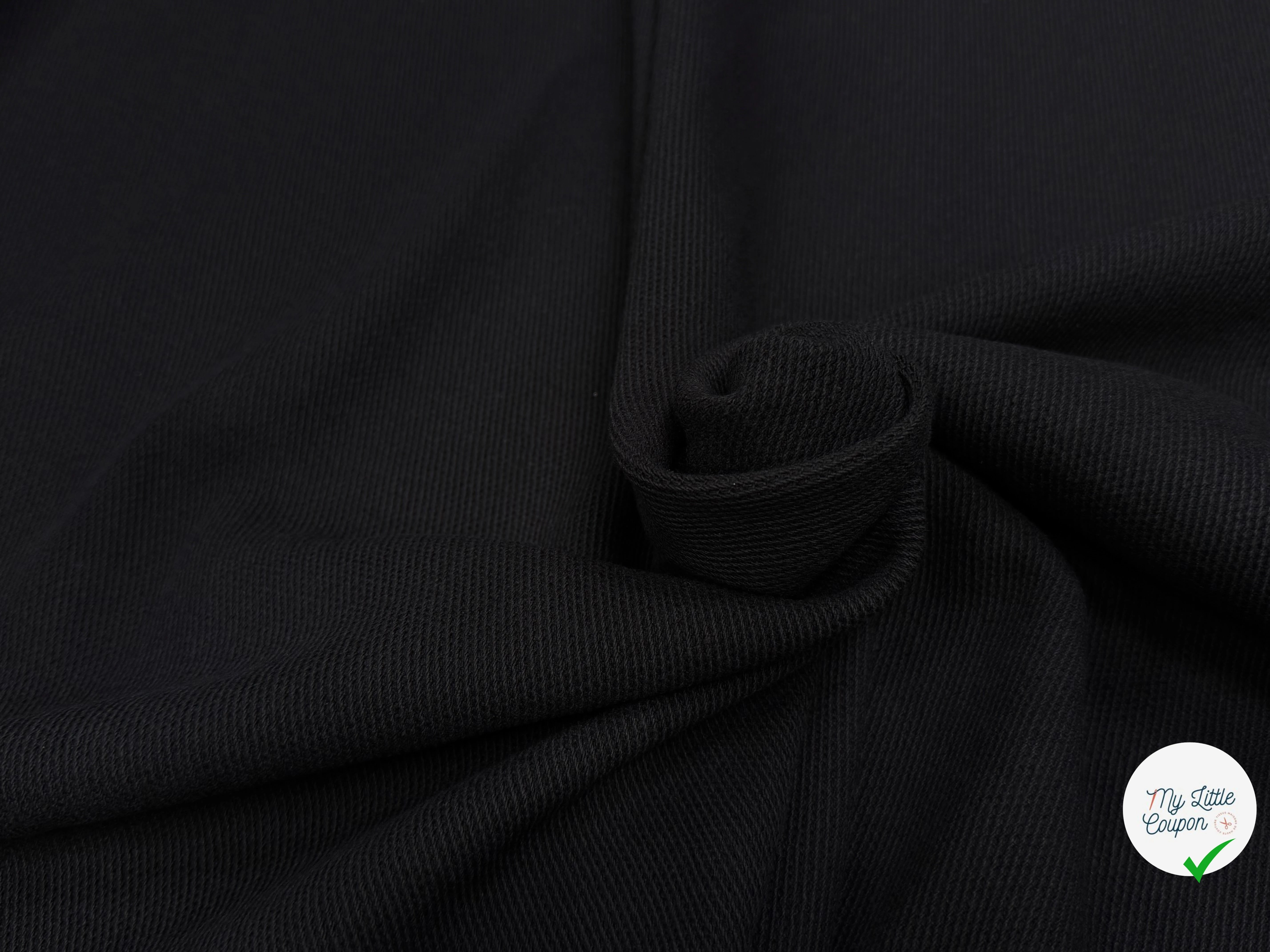 GABARDINE STRIÉE COTON TOMBÉ LOURD LÉGÈREMETN STRETCH NOIR - My Little Coupon