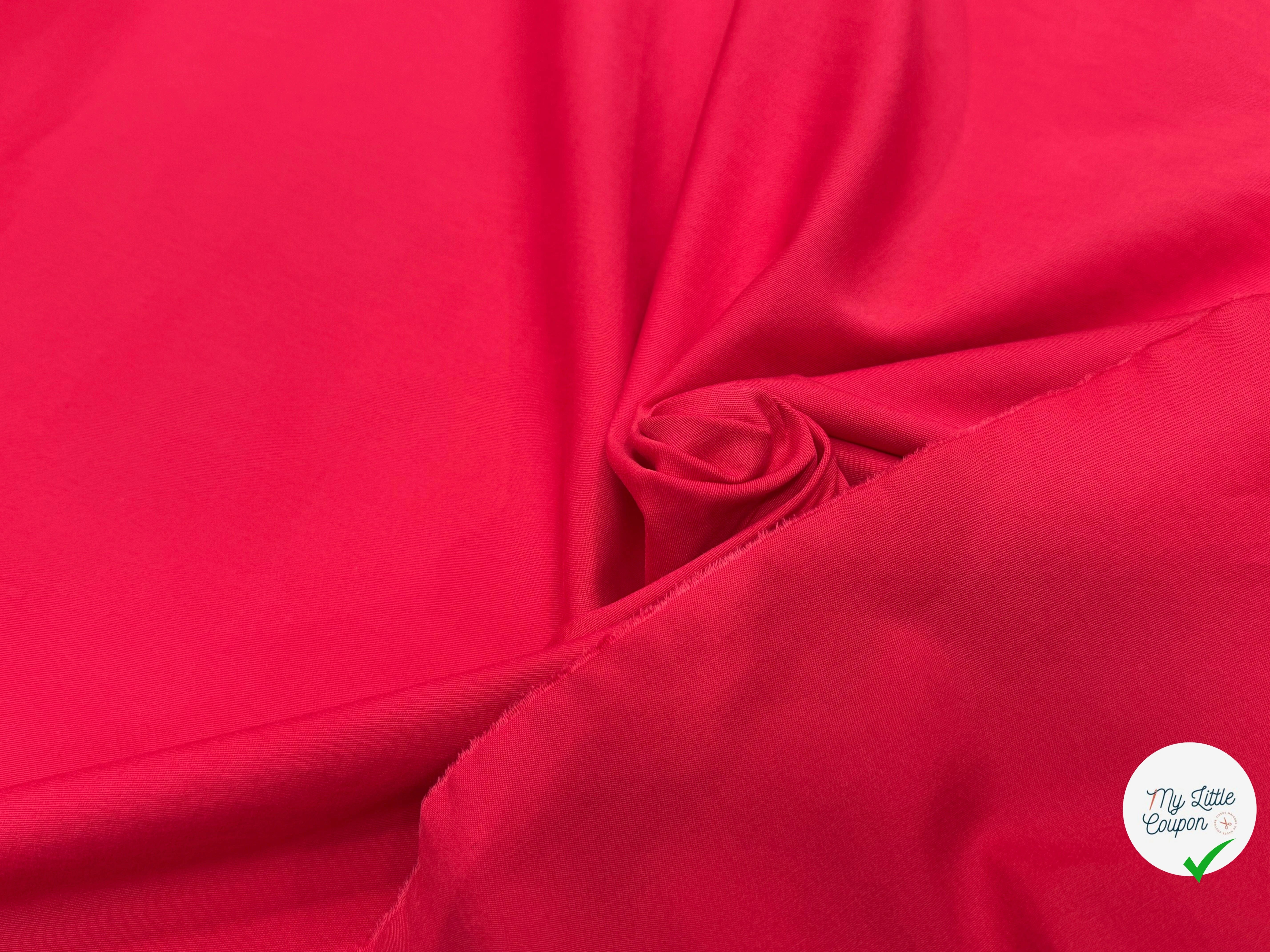 GABRDINE DE COTON ULTRA STRETCH LÉGÈREMENT STRIÉE ROUGE PAMPLEMOUSSE - My Little Coupon