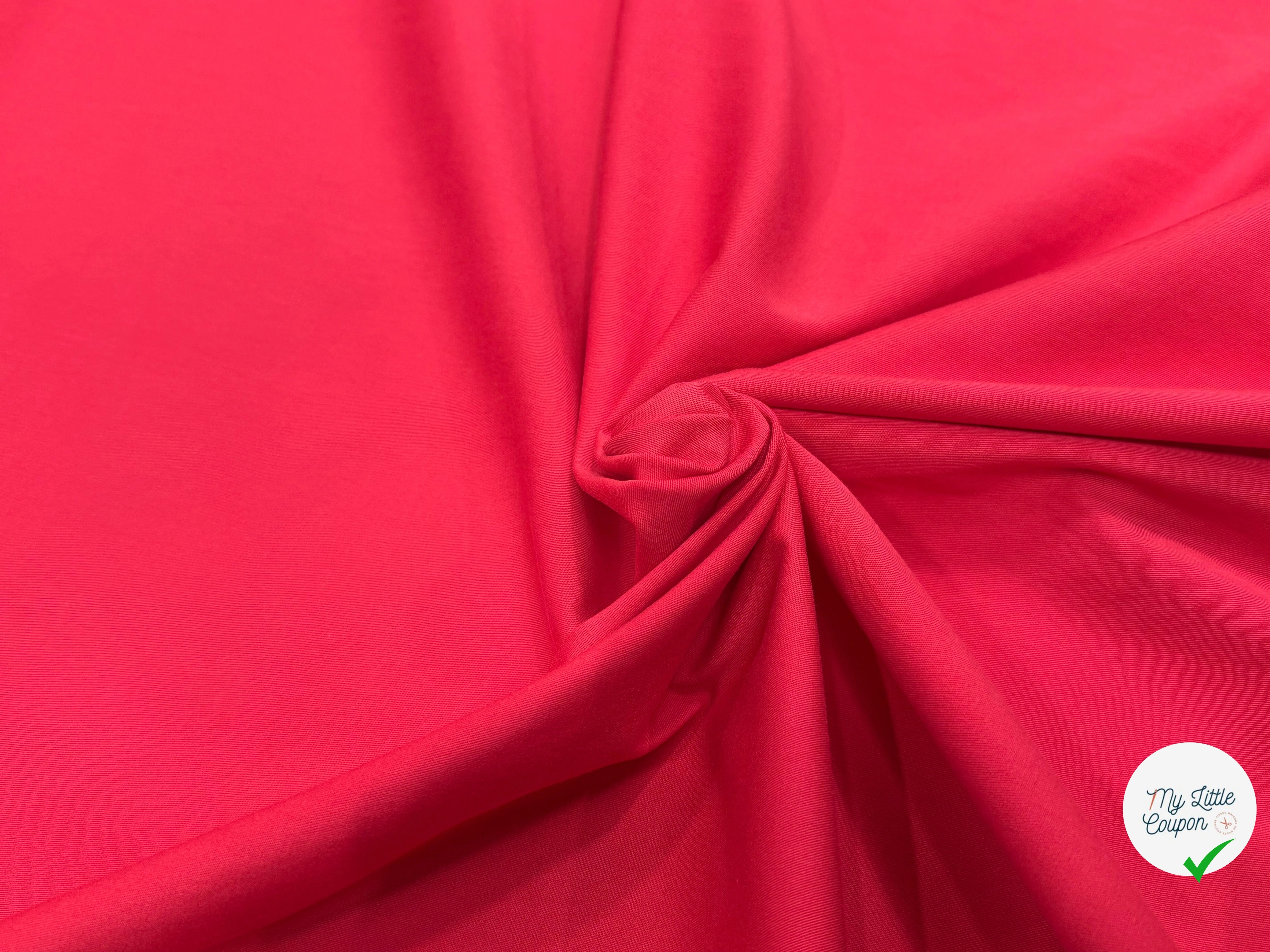 GABRDINE DE COTON ULTRA STRETCH LÉGÈREMENT STRIÉE ROUGE PAMPLEMOUSSE - My Little Coupon