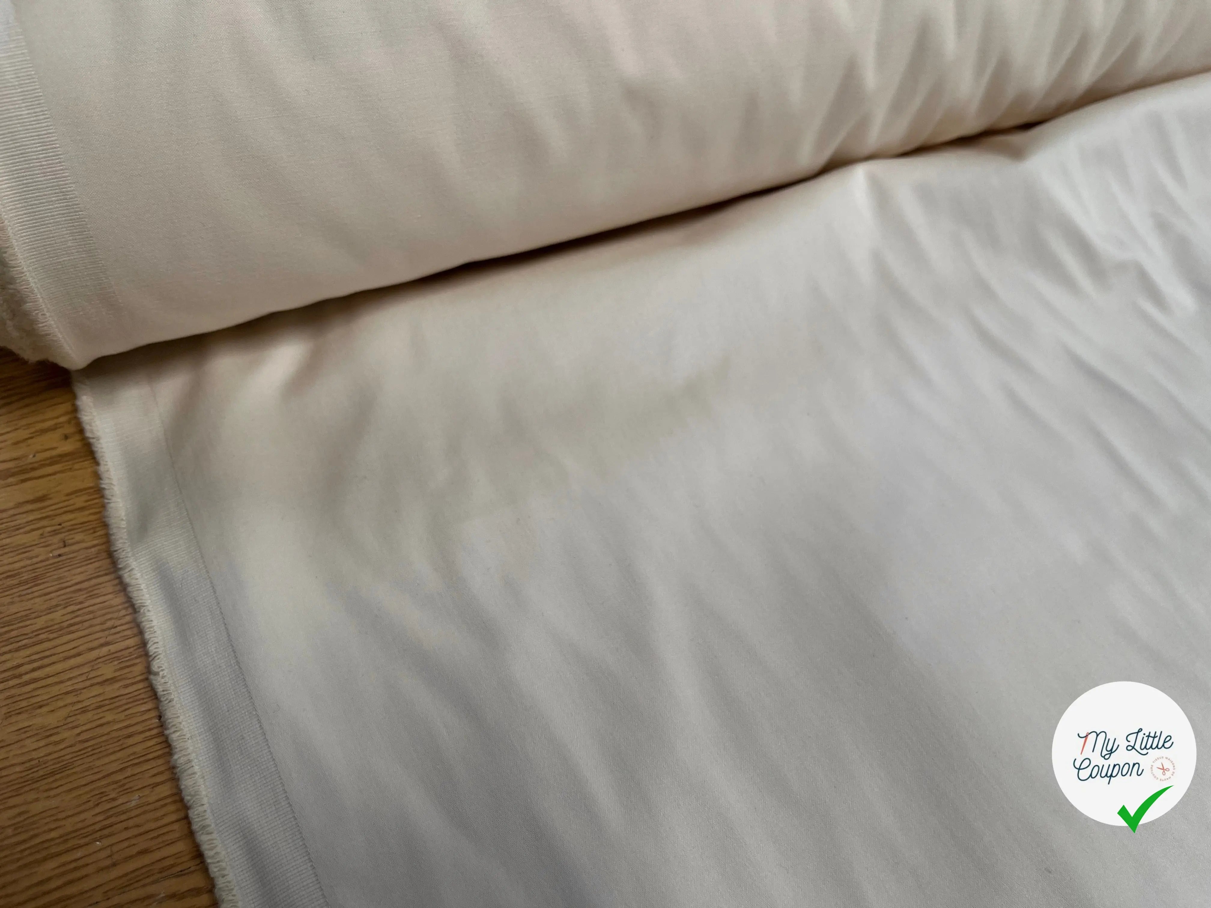 GARBADINE DE COTON ECRU STRETCH LEGREMENT SATINÉ - My Little Coupon