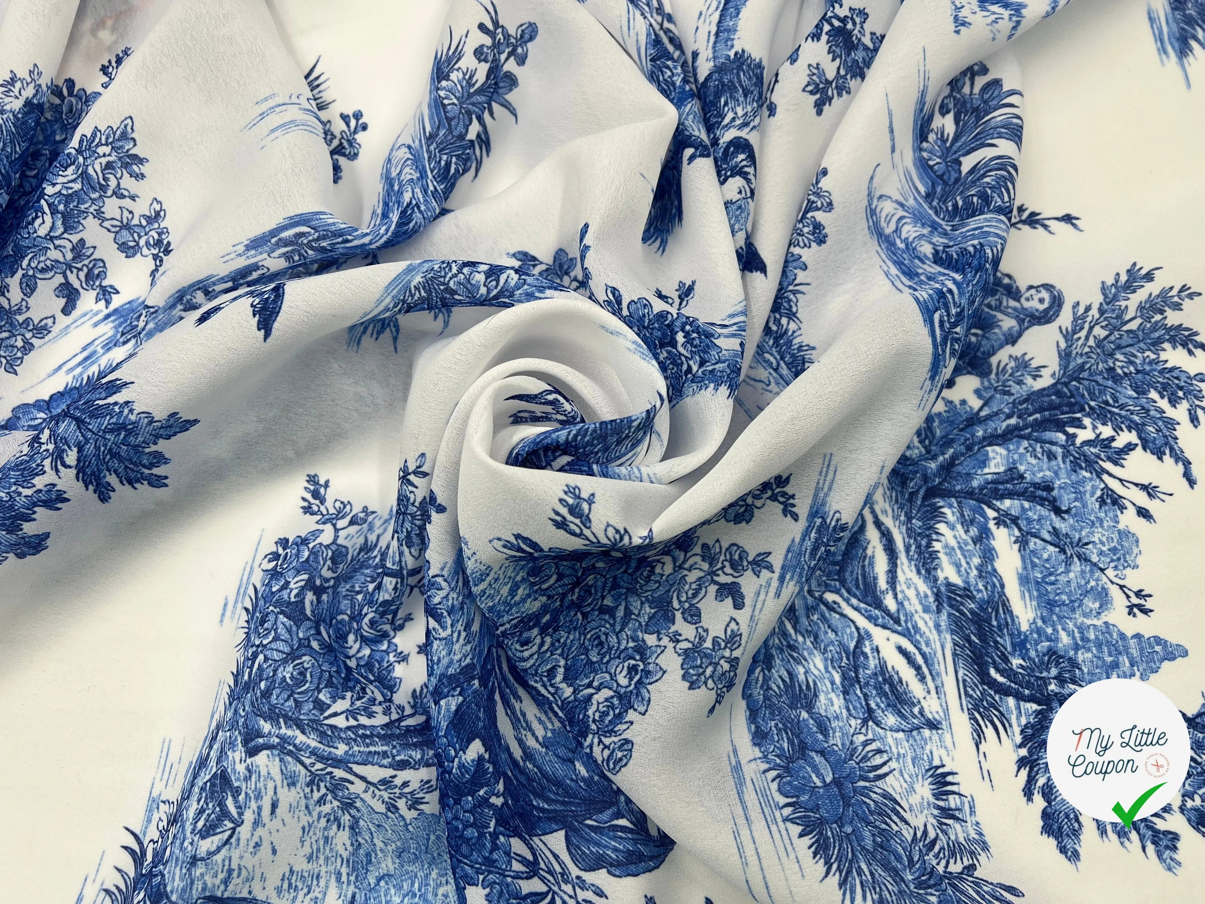 GEORGETTE TOILE DE JOUY INDIGO - My Little Coupon - tissu - coudre
