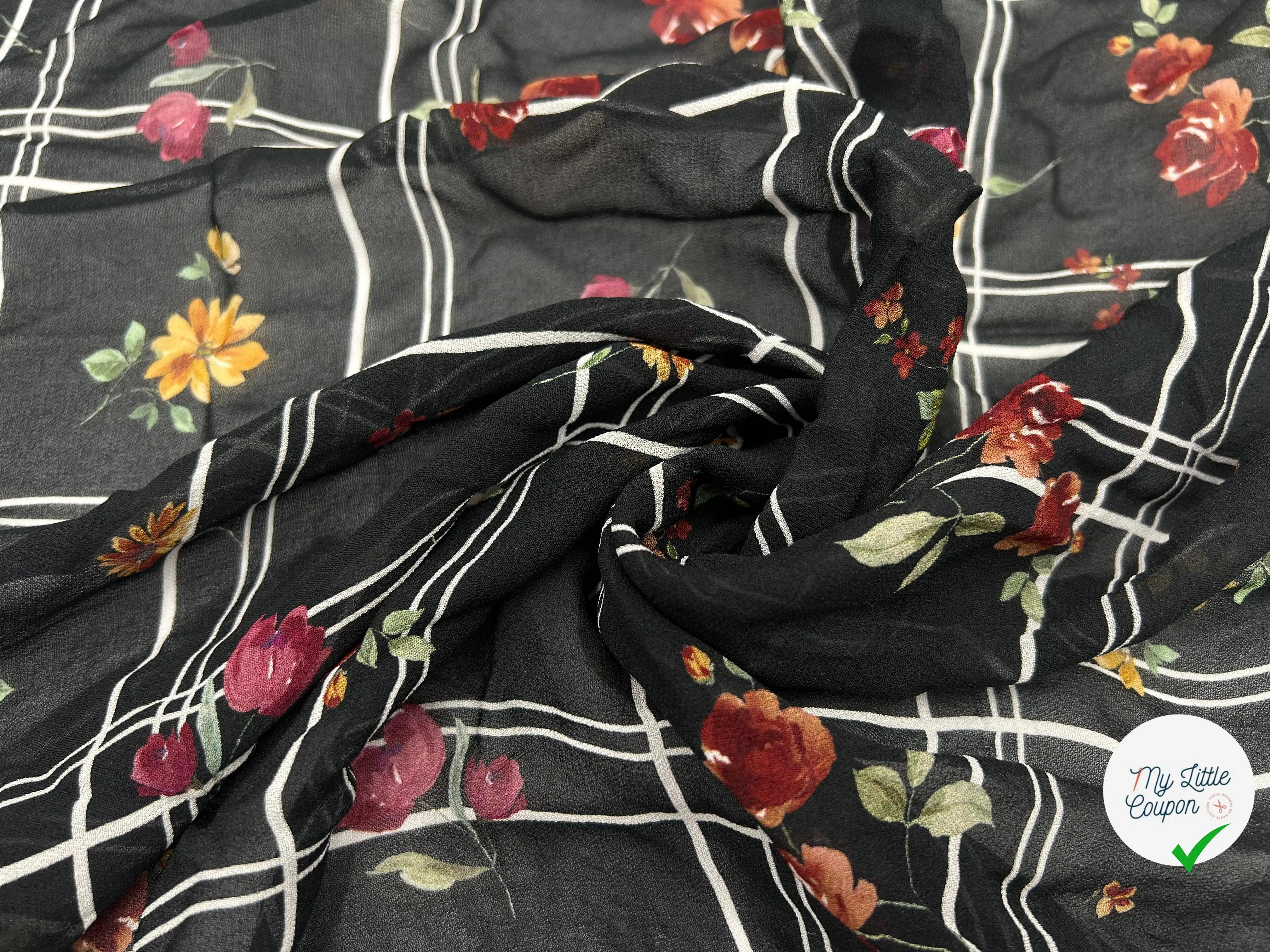 GEORGETTE VISCOSE IMPRIMÉE QUADRILLÉ DE FLEUR - My Little Coupon - tissu - coudre