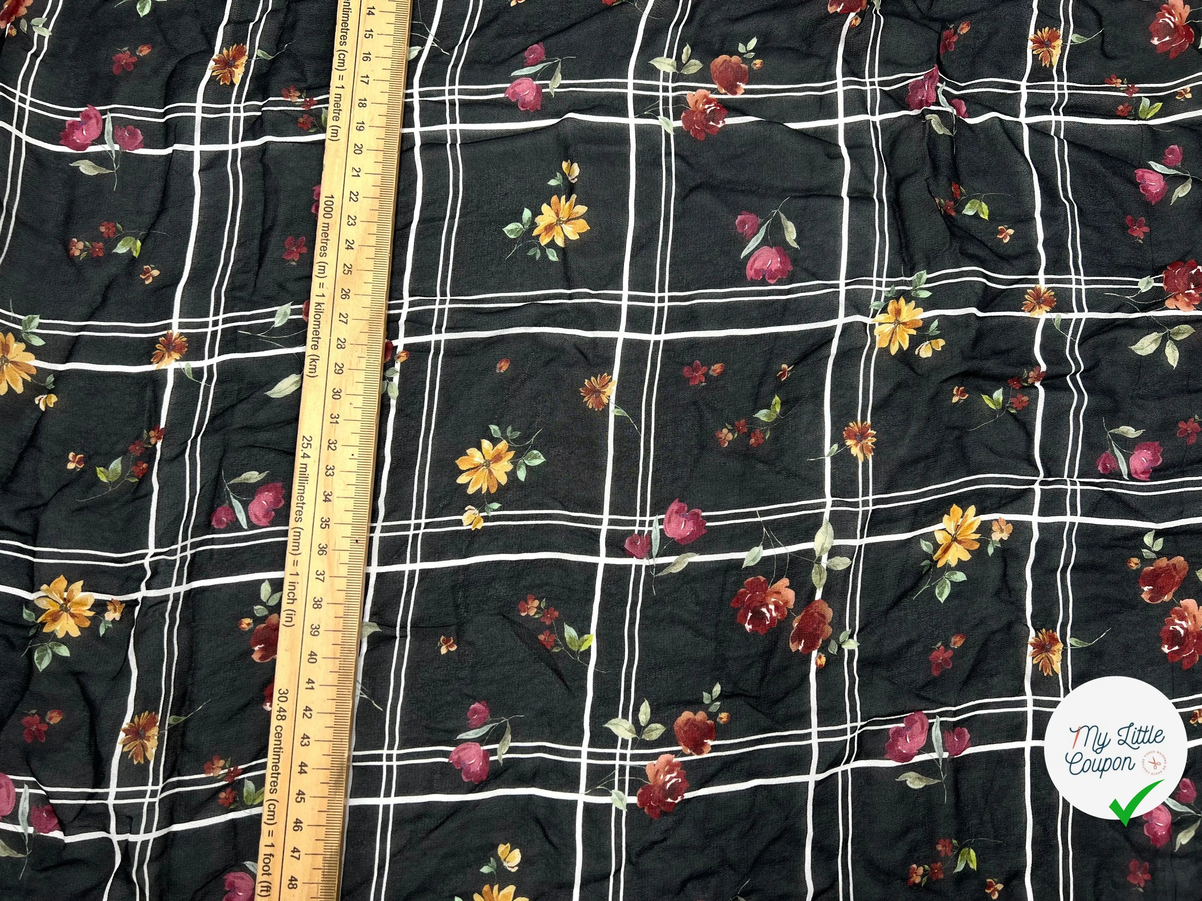 GEORGETTE VISCOSE IMPRIMÉE QUADRILLÉ DE FLEUR - My Little Coupon - tissu - coudre