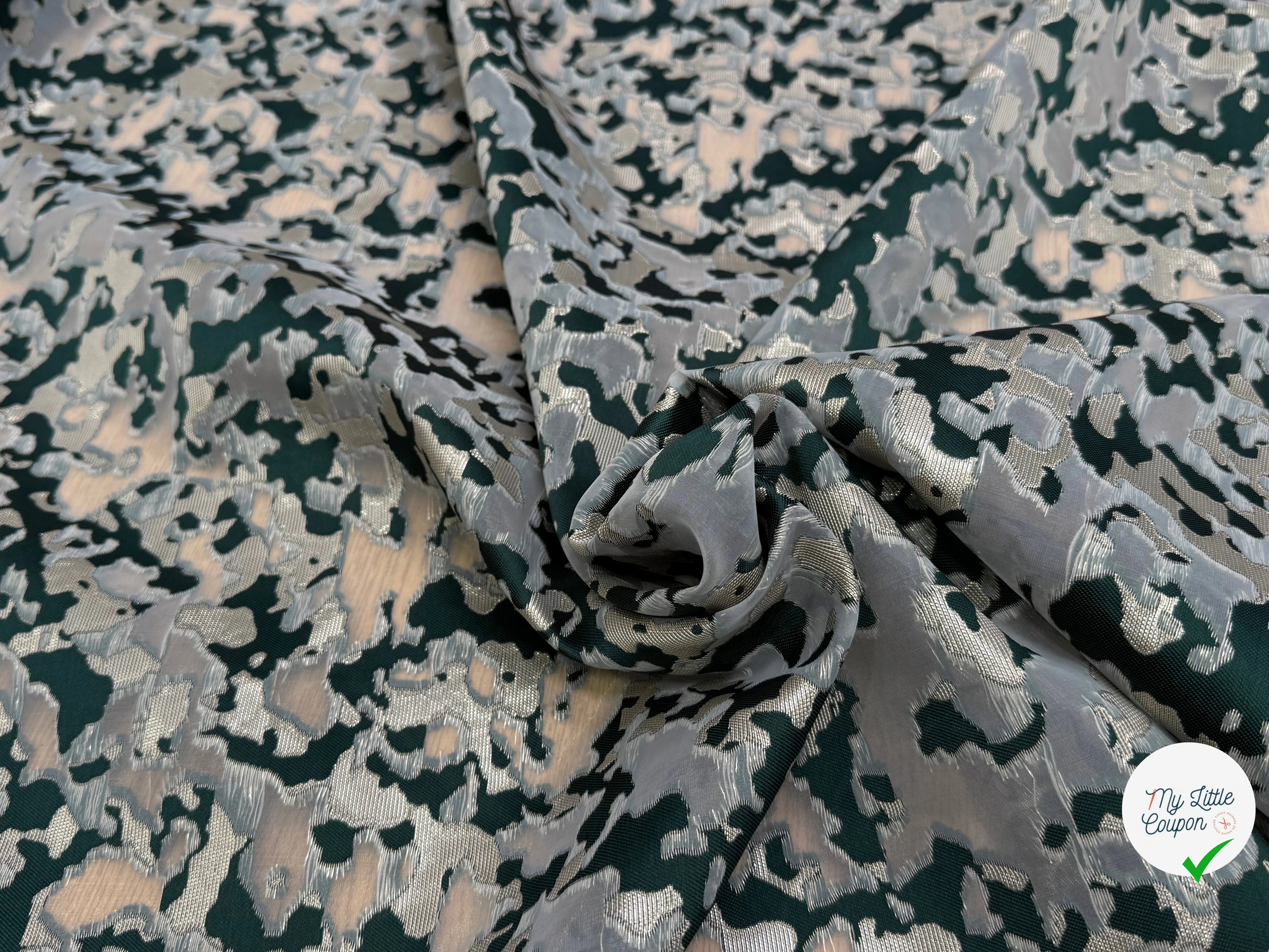 JACQUARD BROCA ARGENTÉ ARMY VERT - My Little Coupon