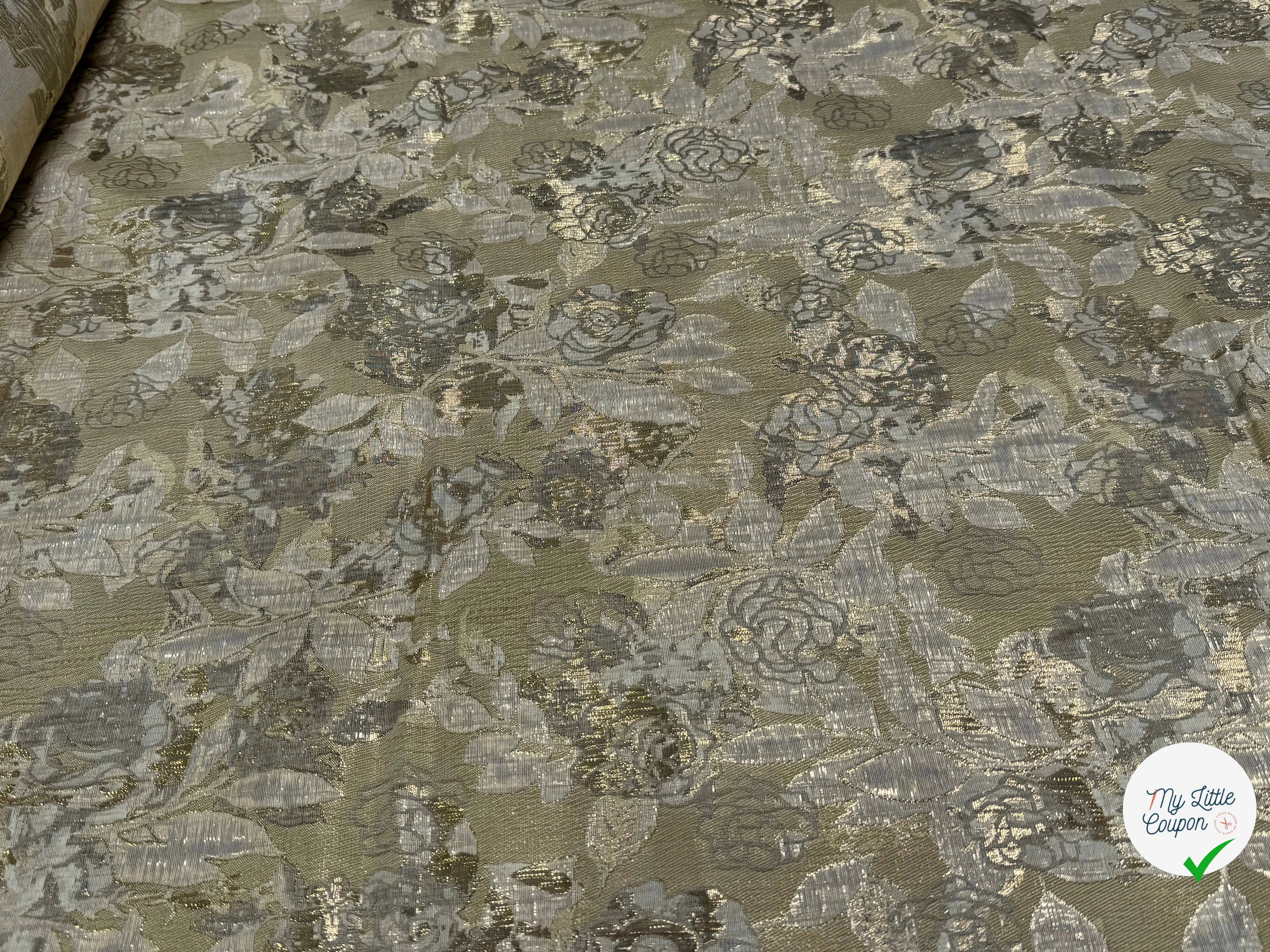 JACQUARD BROCA ARGENTÉ EMPERIAL MOTIFS FLORAUX BEIGE - My Little Coupon