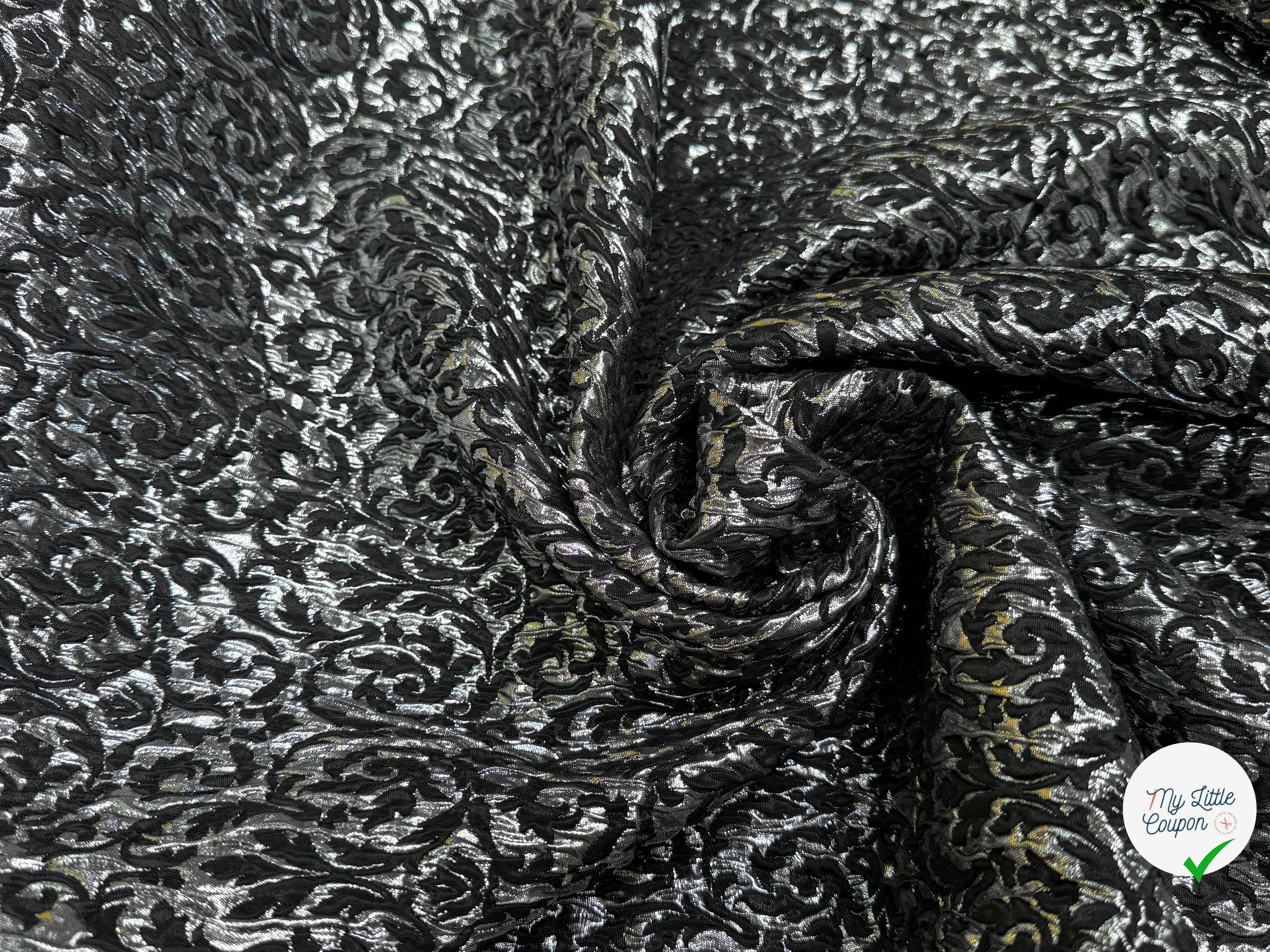 JACQUARD BROCART BLACK & SILVER 44% VISCOSE - My Little Coupon