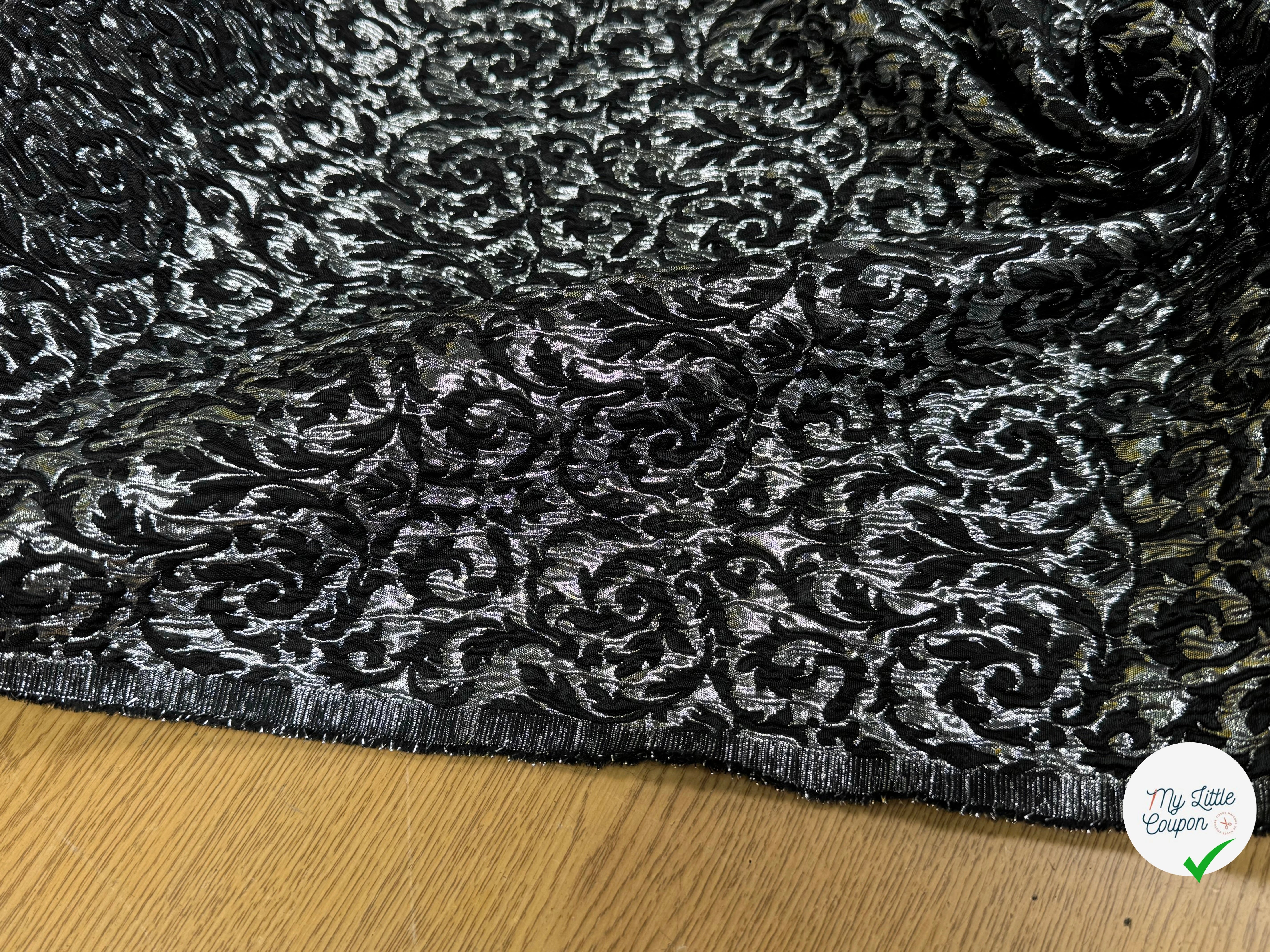 JACQUARD BROCART BLACK & SILVER 44% VISCOSE - My Little Coupon