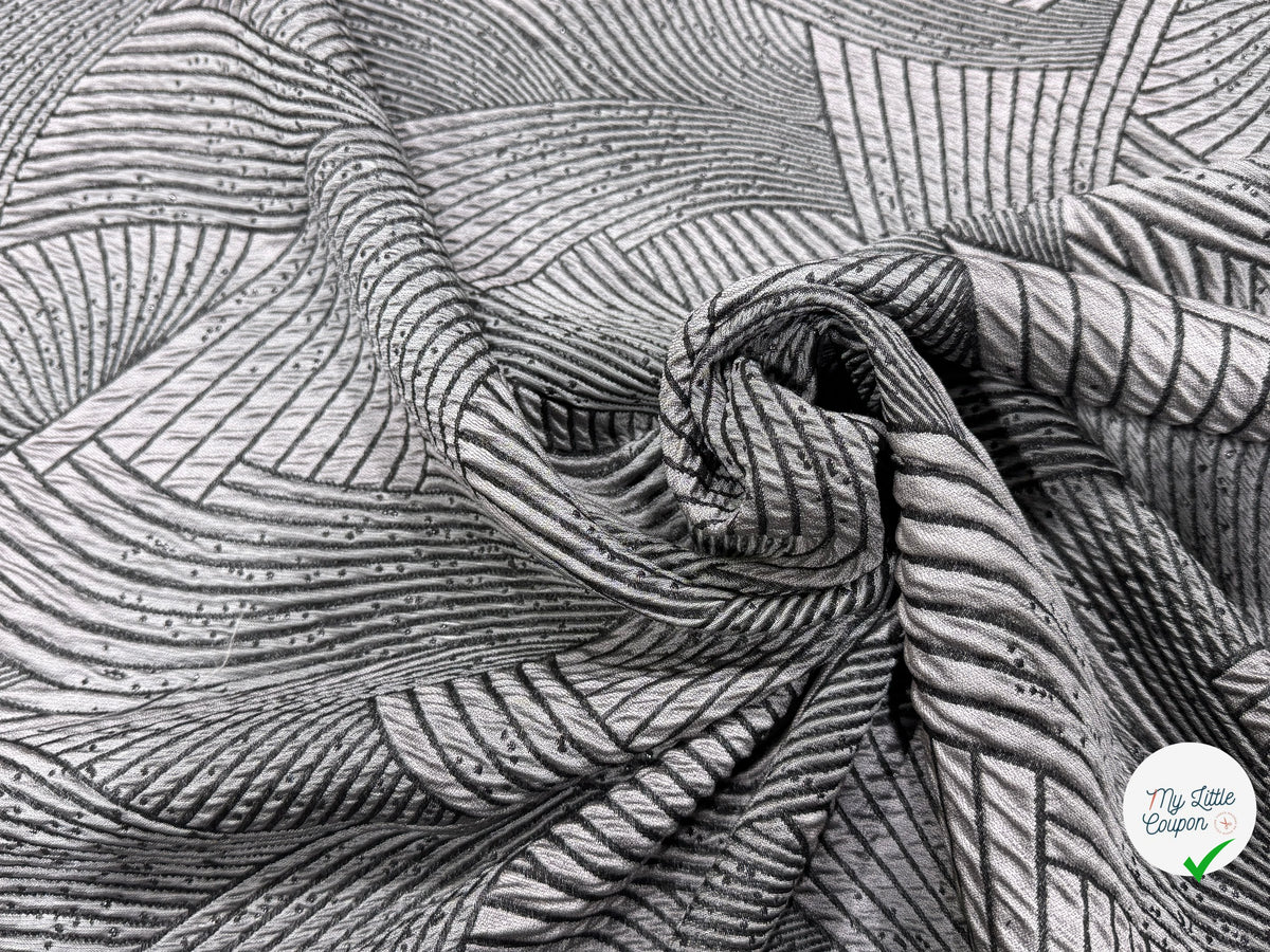 JACQUARD CLOQUÉ MOTIF ABSTRAIT GRIS MARRON ET NOIR - My Little Coupon