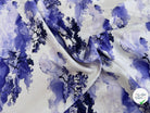JACQUARD FLUIDE SERGÉ MOTIF ARBRES BLEU FOND ÉCRU - My Little Coupon