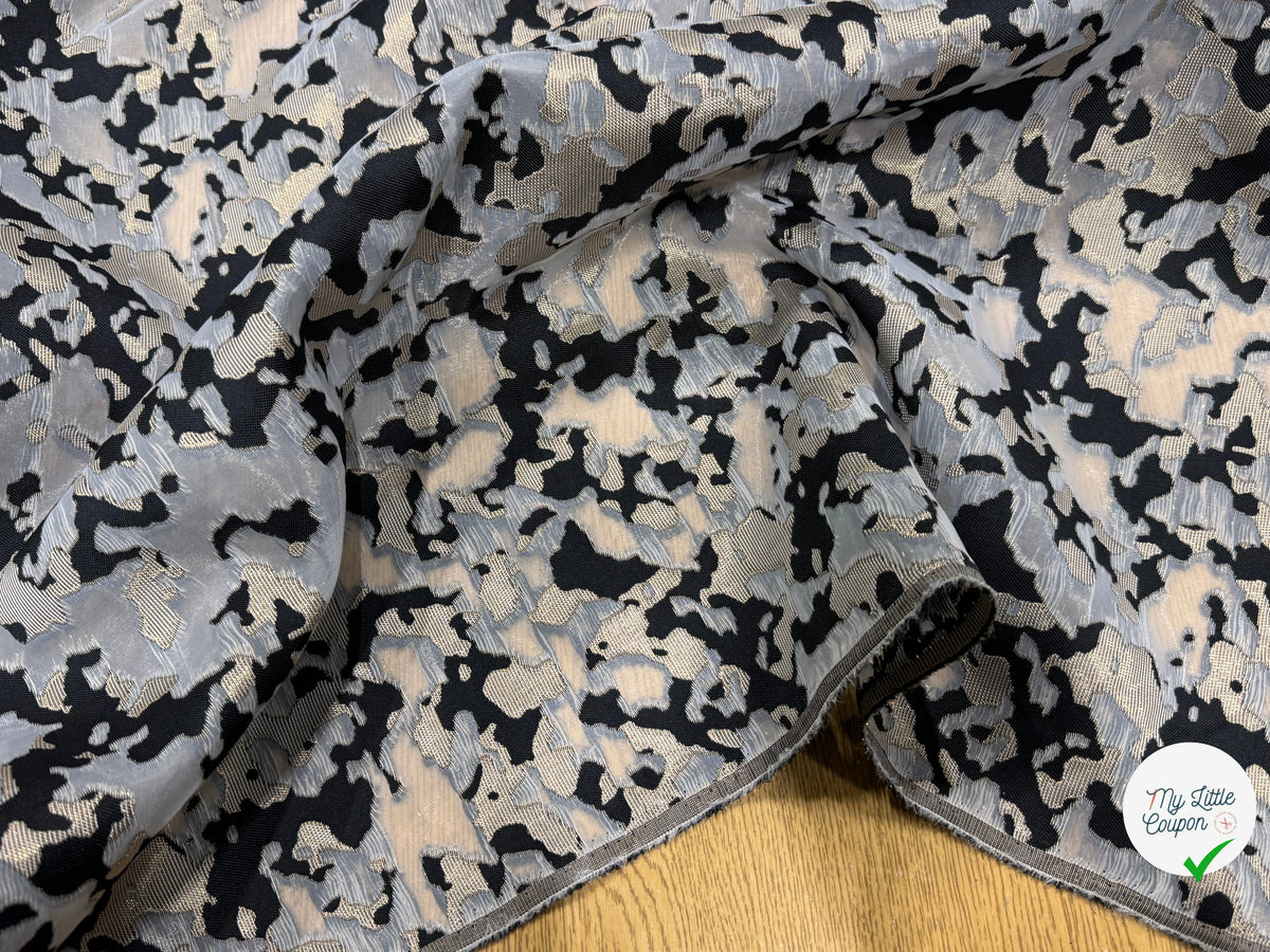 JACQUARD MÉTALLISÉ MOTIF CAMOUFLAGE ARMY NOIR ET OR - My Little Coupon