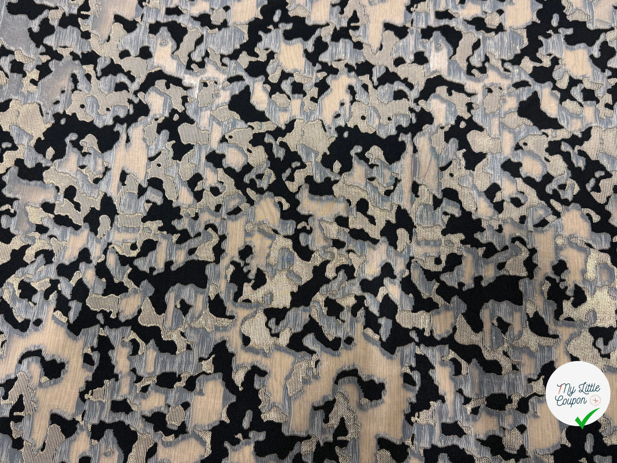 JACQUARD MÉTALLISÉ MOTIF CAMOUFLAGE ARMY NOIR ET OR - My Little Coupon