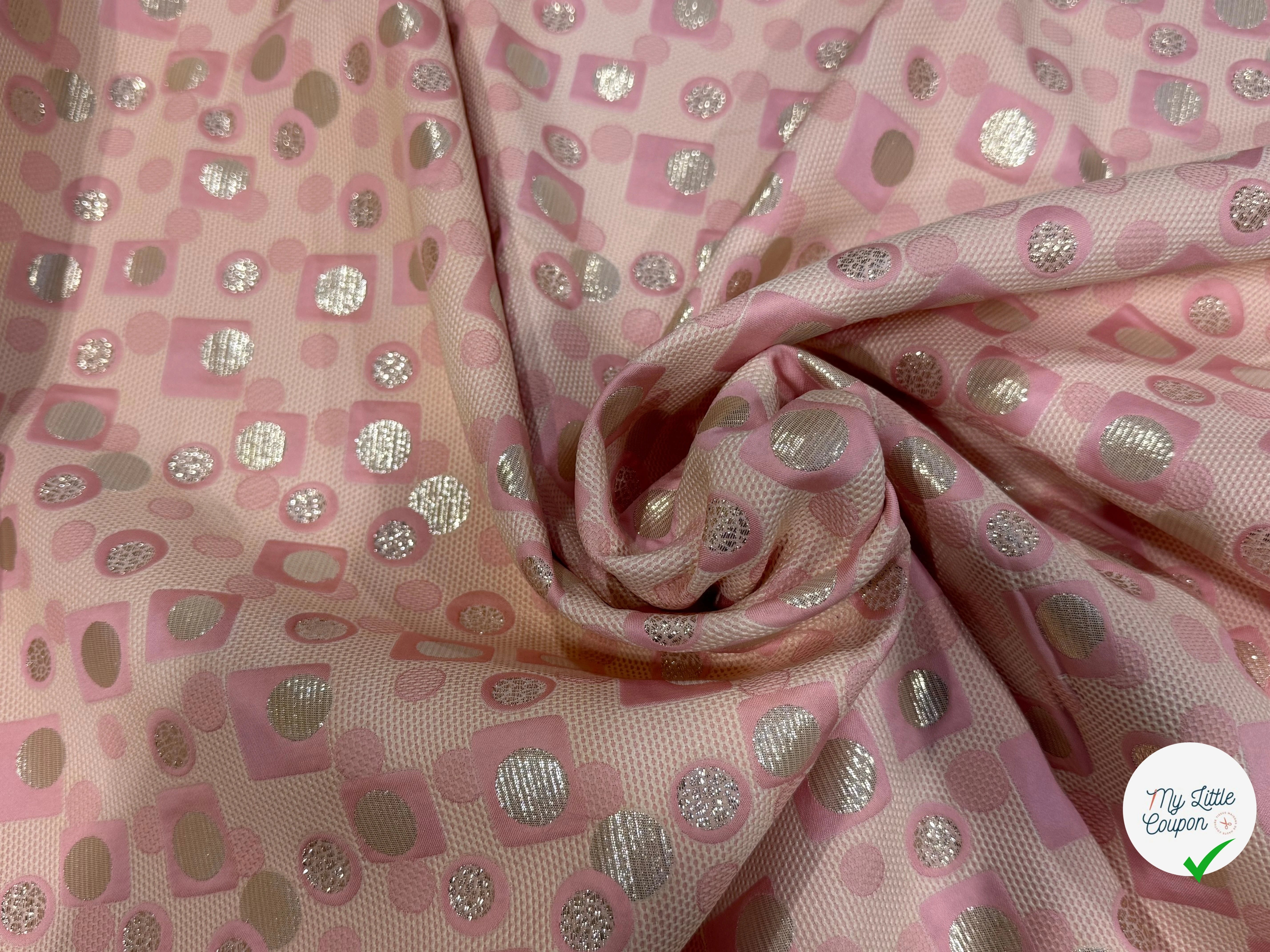 JACQUARD MÉTALLISÉ MOTIFS CIRCULAIRES ET GÉOMÉTRIQUES OR ROSE - My Little Coupon