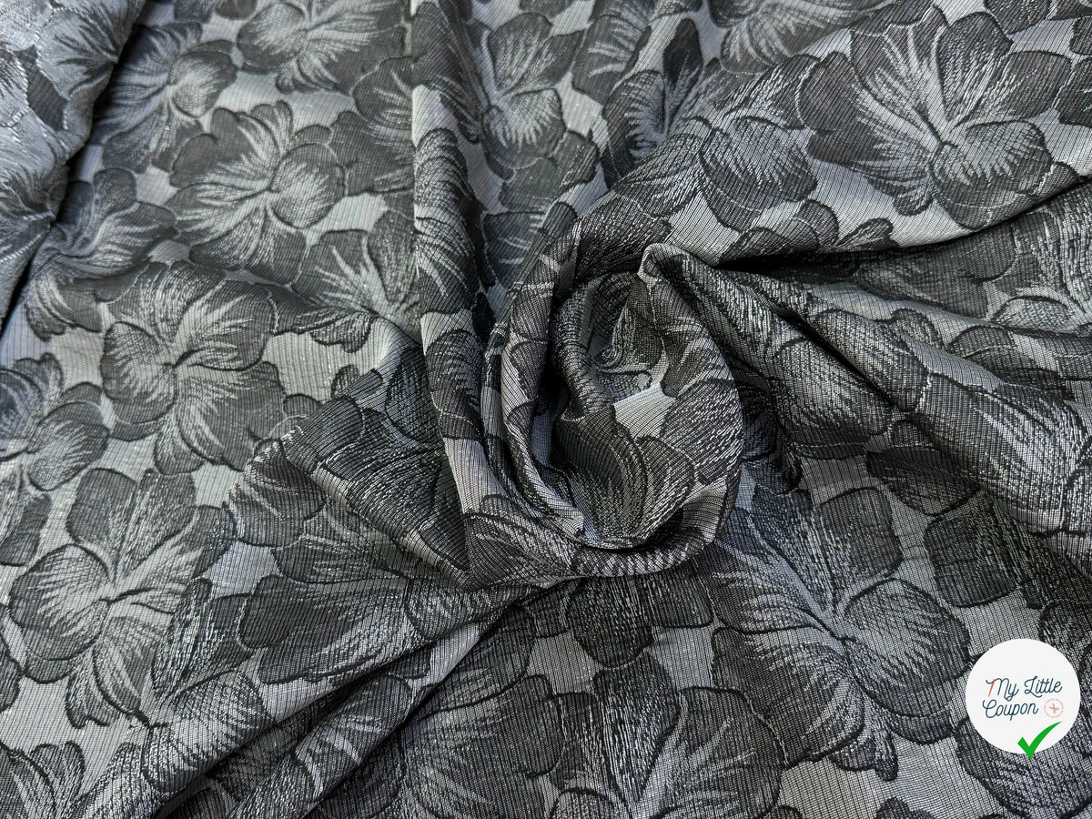 JACQUARD MOTIFS FLORAUX FOND GRIS ACIER - My Little Coupon