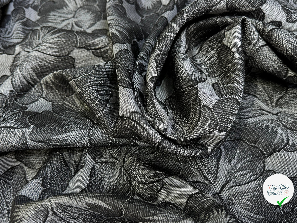 JACQUARD MOTIFS FLORAUX FOND GRIS ACIER - My Little Coupon