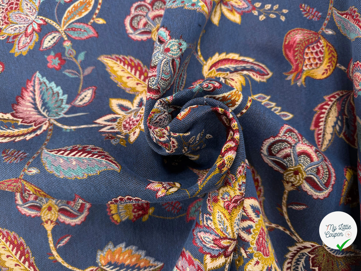 JACQUARD PALAMPORE ALLOVER BLEU 140 CM - My Little Coupon