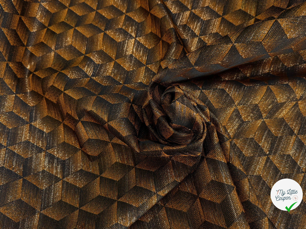 JACQUARD POLYVISCOSE MÉTALLISÉ OR BRILLANT MOTIFS GÉOMÉTRIQUES FOND CARAMEL - My Little Coupon