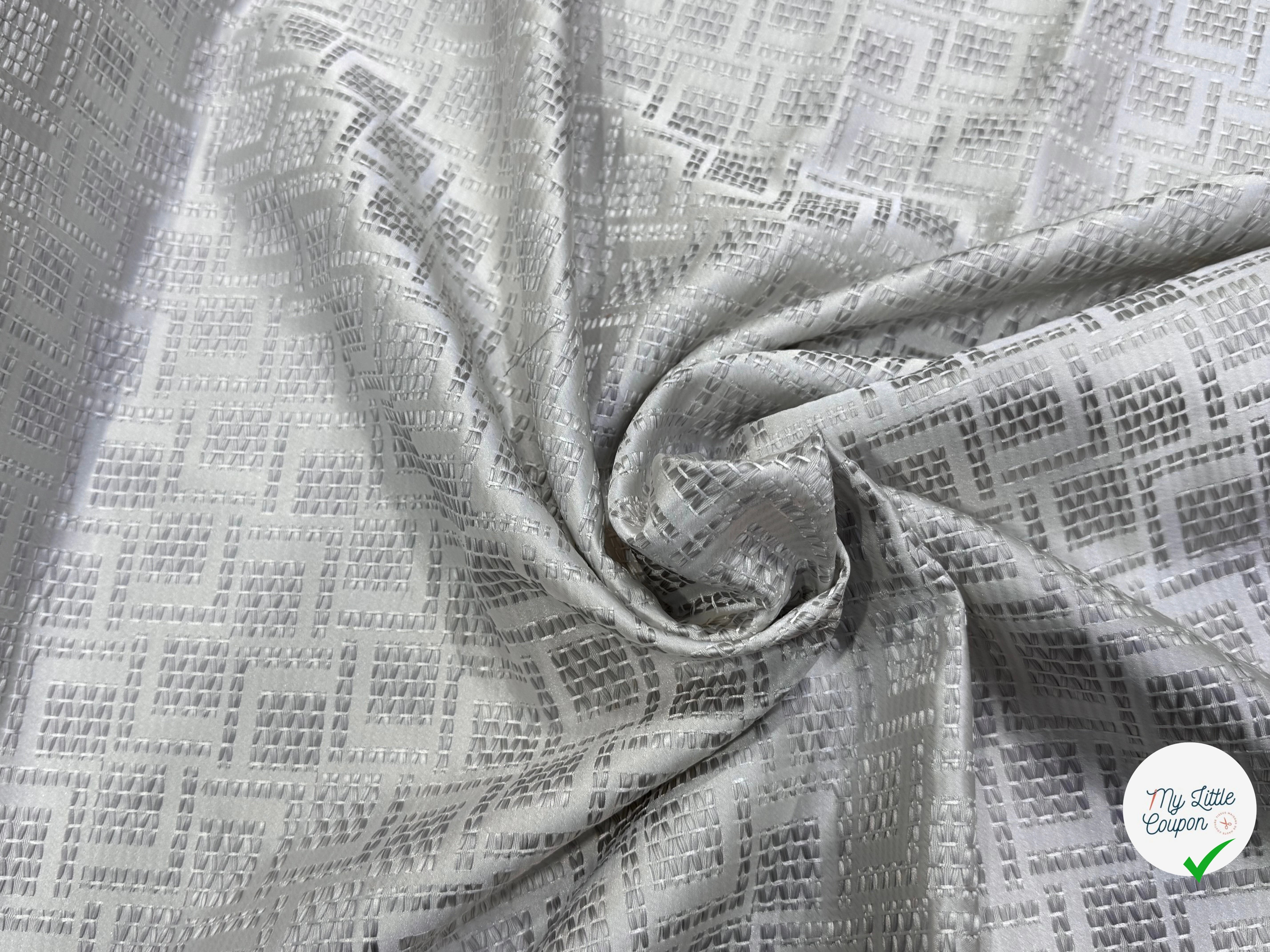 JACQUARD TISSÉ MOTIFS GÉOMÉTRIQUES BLEU GRIS LAVANDE - My Little Coupon