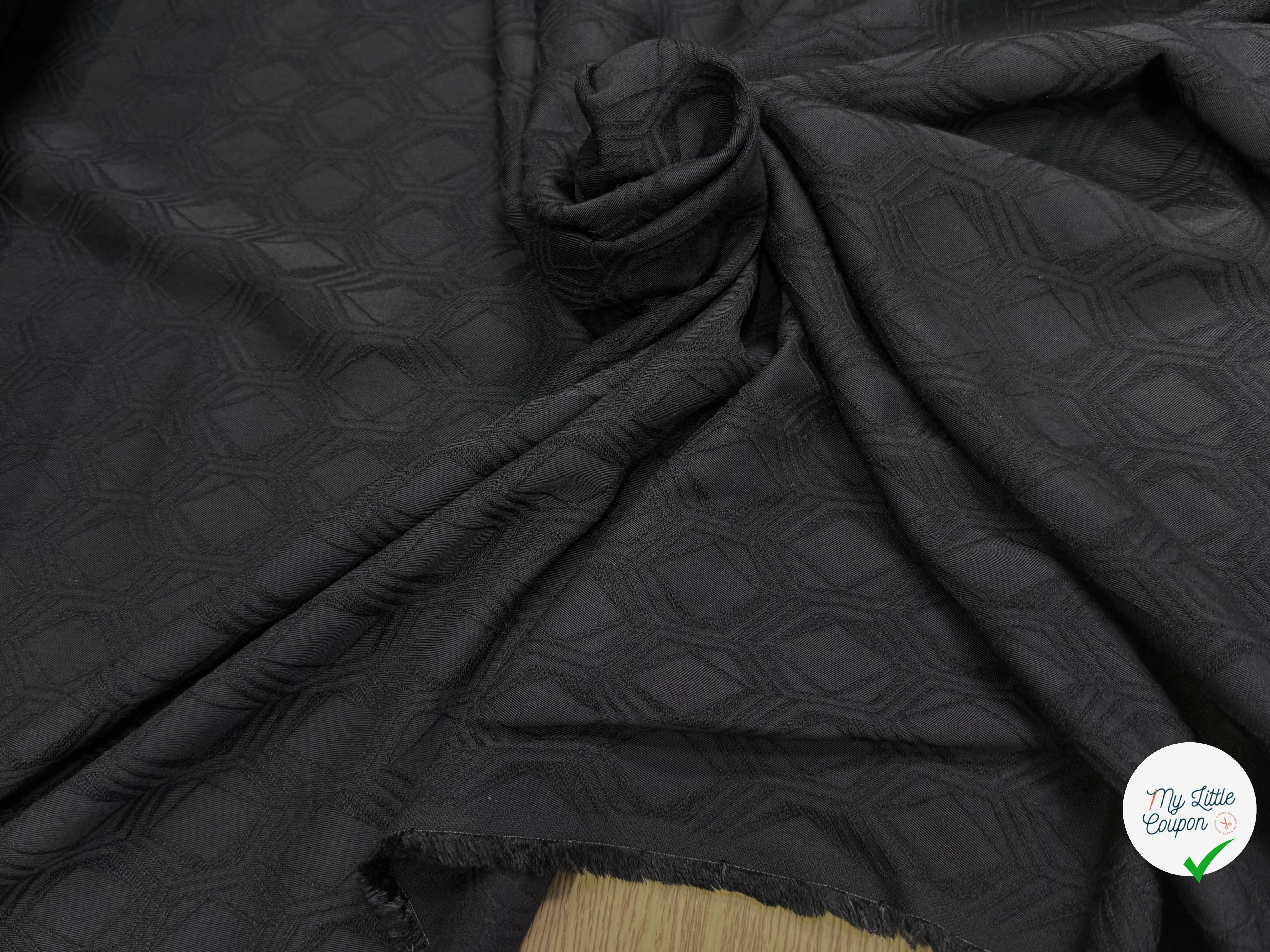 Tissu jacquard viscose laine géométrique noir