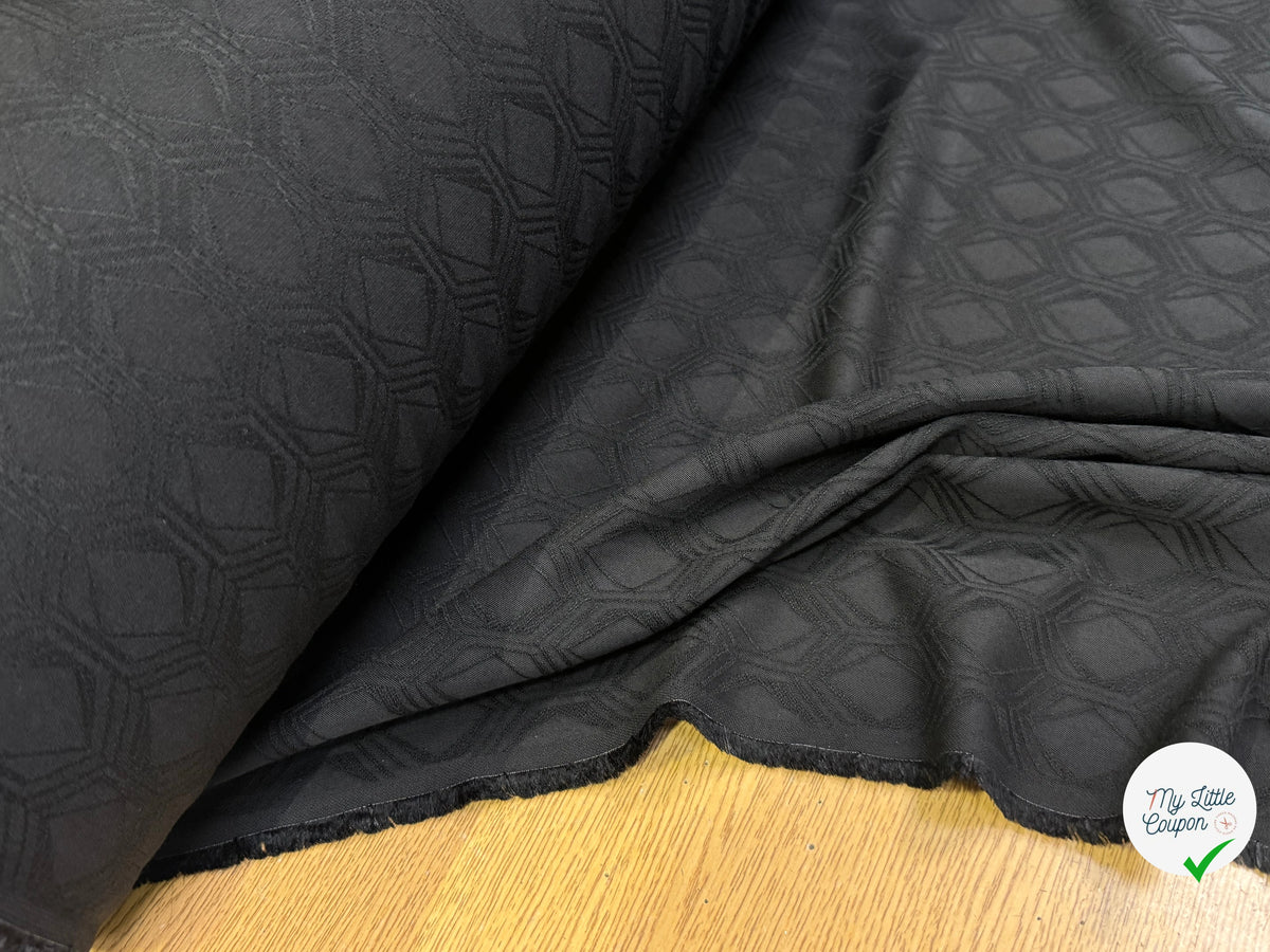 Tissu jacquard viscose laine géométrique noir - aspect et couleur