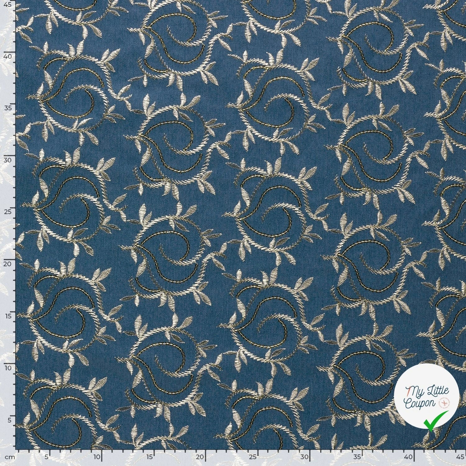 JEAN BRODÉ FEUILLES INDIGO 70% COTON - My Little Coupon