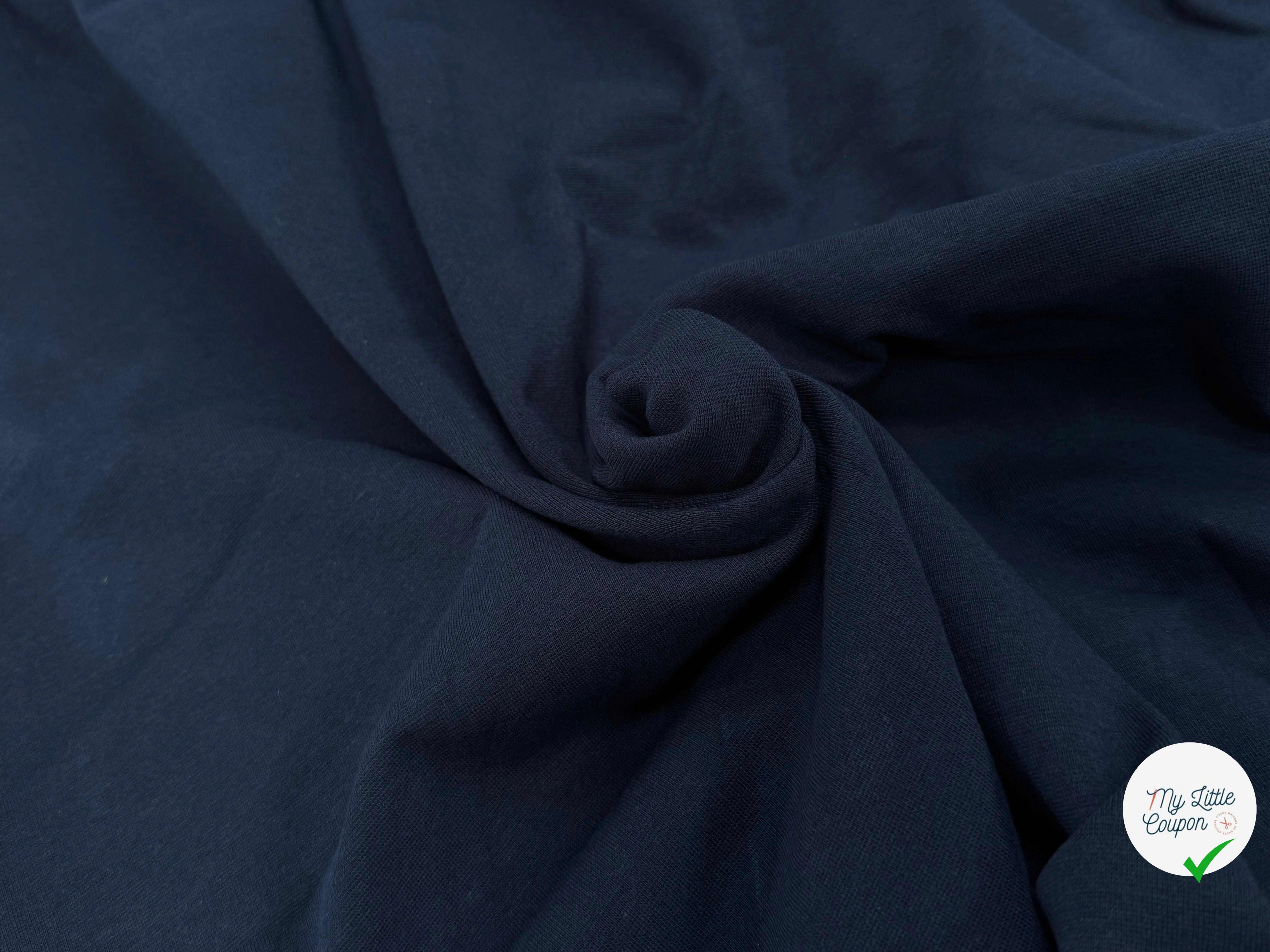 JERSEY COTON 2% ÉLASTHANNE TUBULAIRE 70CM CÔTE 1X1 BLEU ESSENTIEL - My Little Coupon